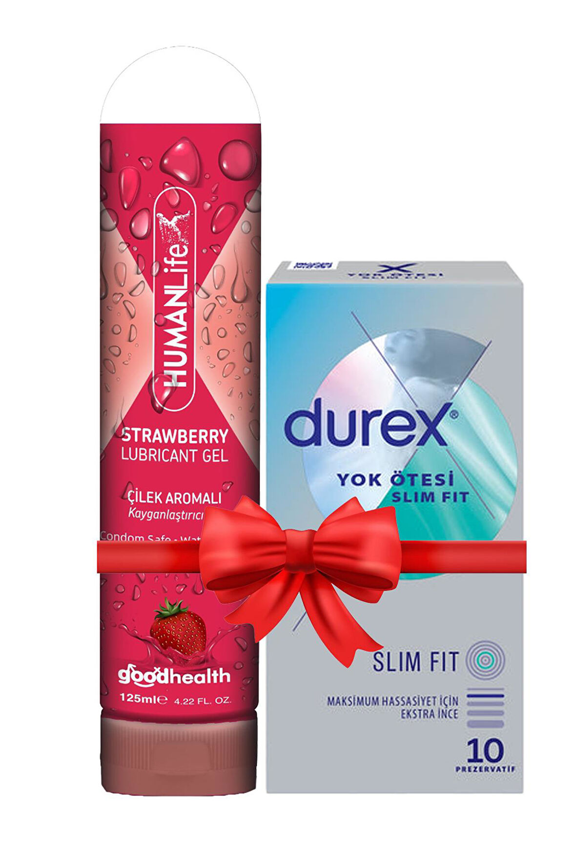 Durex Yok Ötesi Slim Fit Prezervatif 10'lu + Humanlife Çilek Aromalı Kayganlaştırıcı Jel Lubricant 125 ml