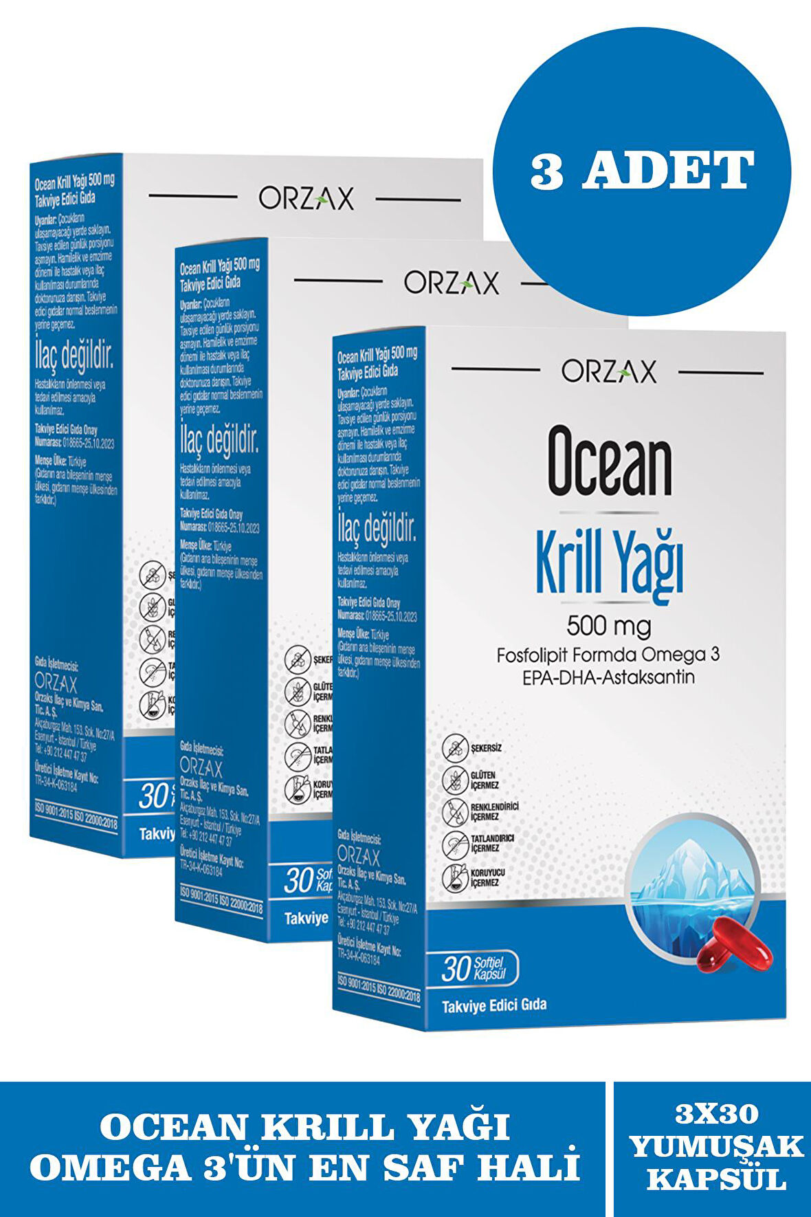 Ocean Krill Oil 500 mg 30 Kapsül 3 Adet