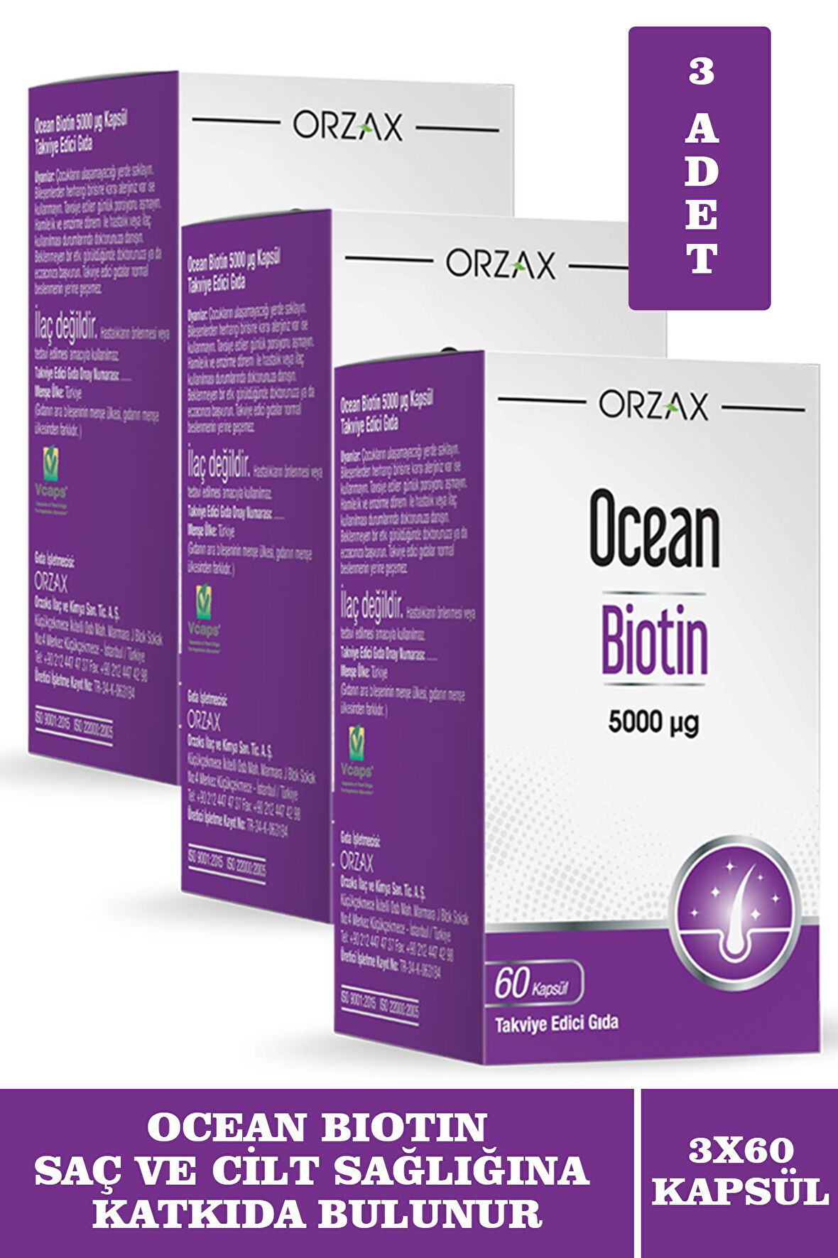 Ocean Biotin 5000 mcg 60 Kapsül 3 Adet