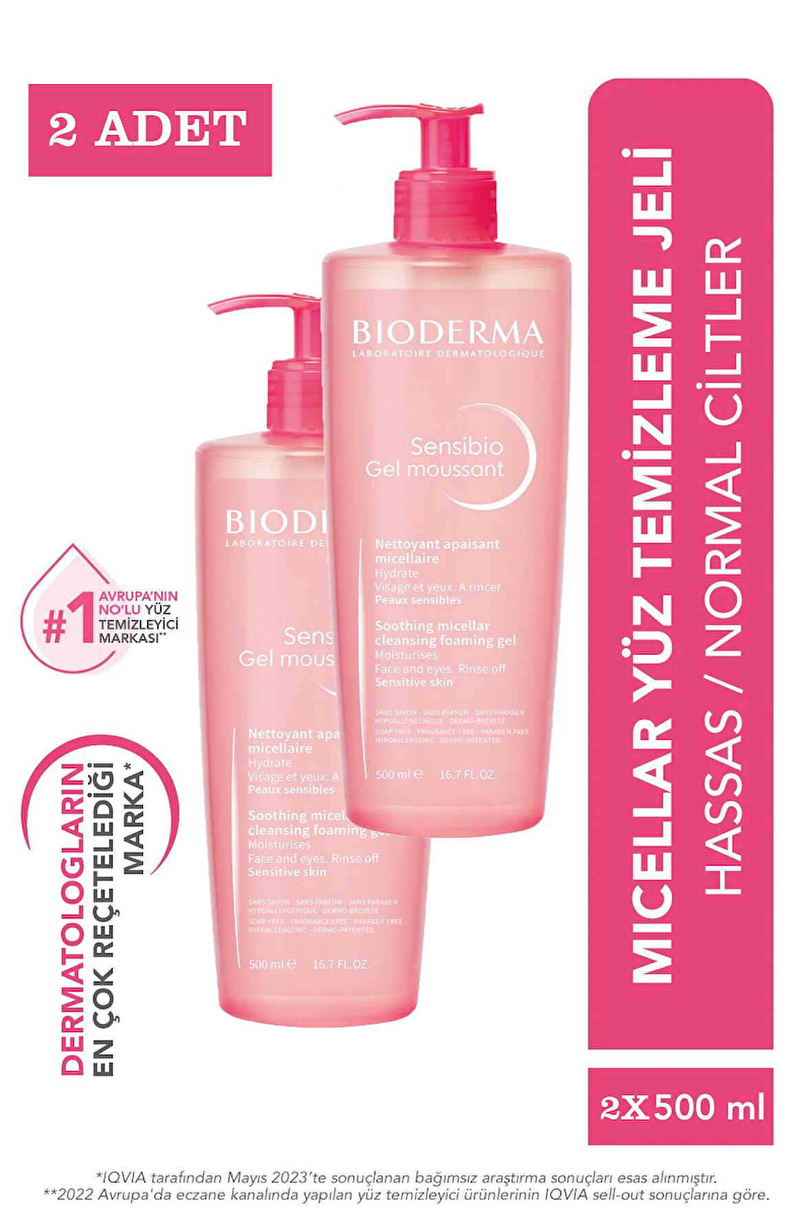 Bioderma Sensibio Gel Moussant Foaming Gel 500 ml 2 Adet