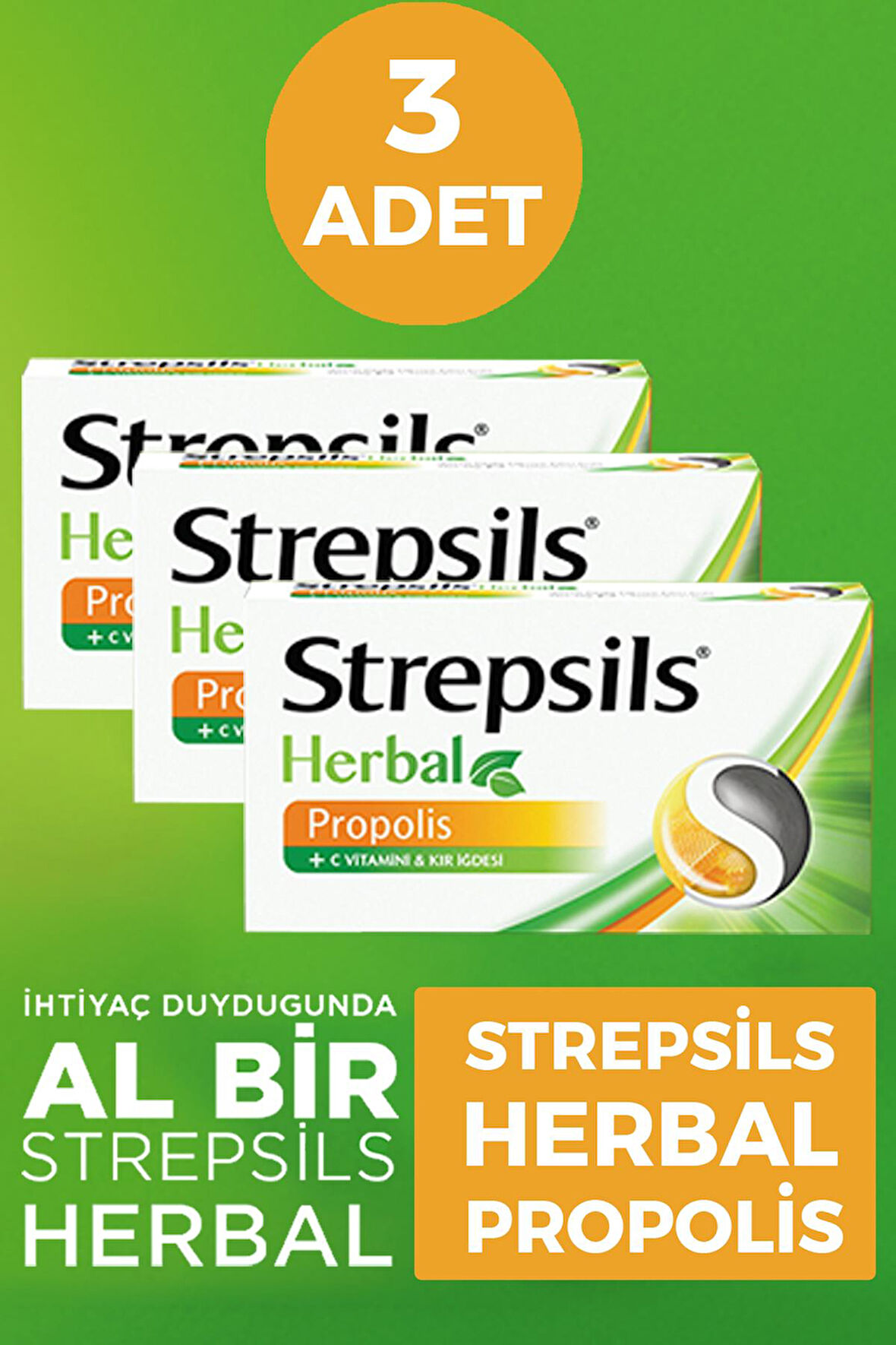 Strepsils Herbal Propolis Aromalı 16 Pastil 3 Adet 