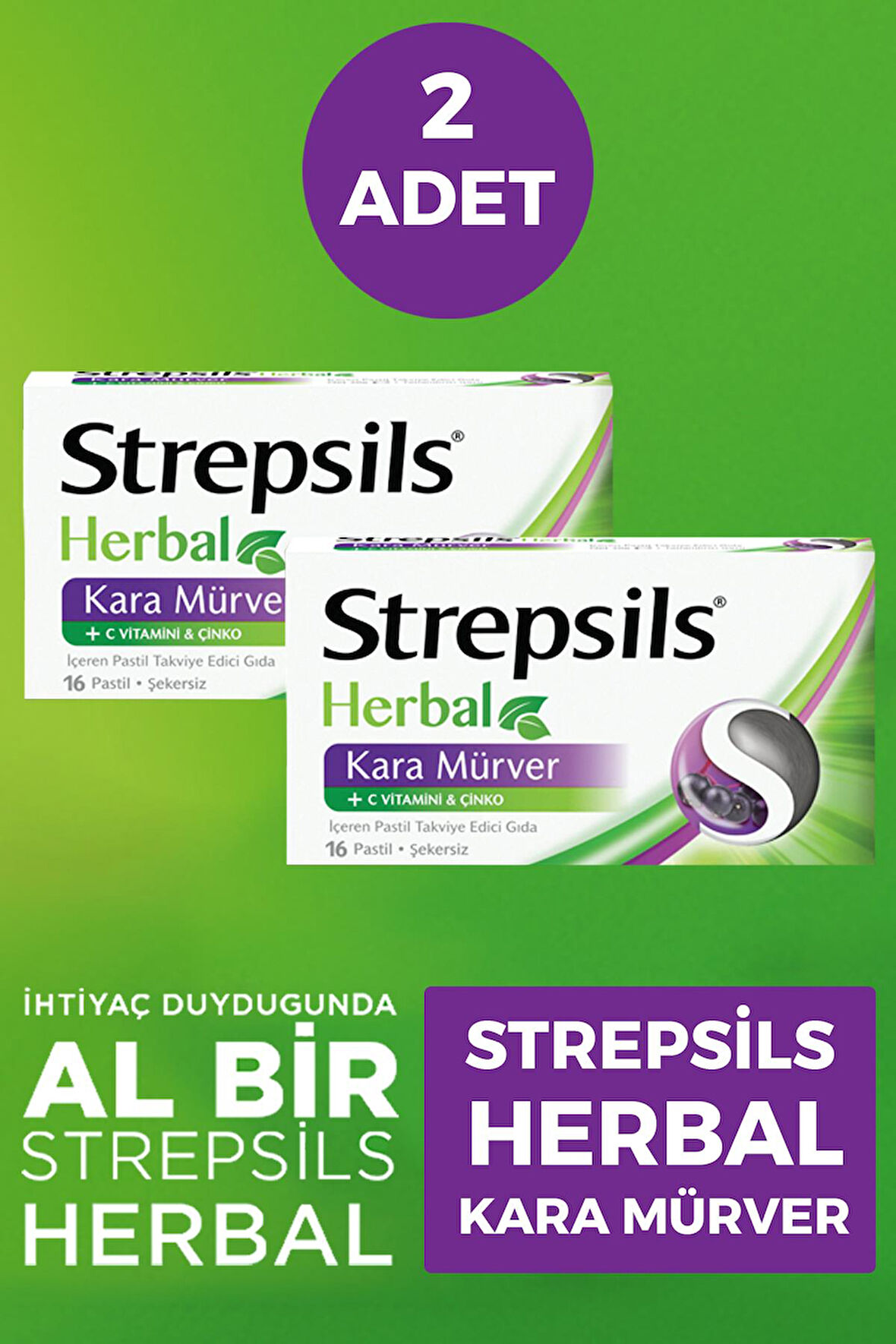 Strepsils Herbal Kara Mürver Aromalı 16 Pastil 2 Adet