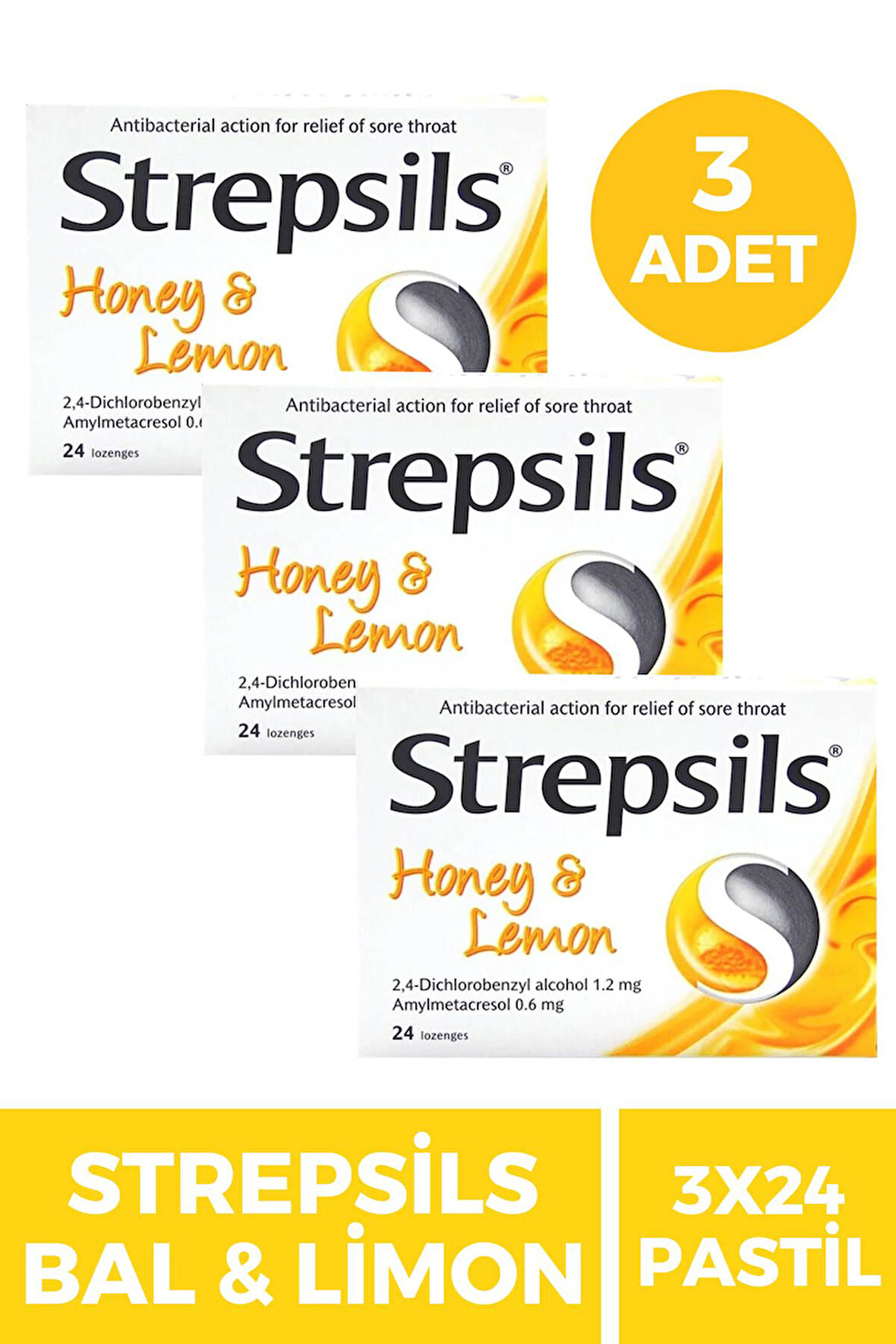 Strepsils Bal Limon Aromalı 24 Pastil 3 Adet