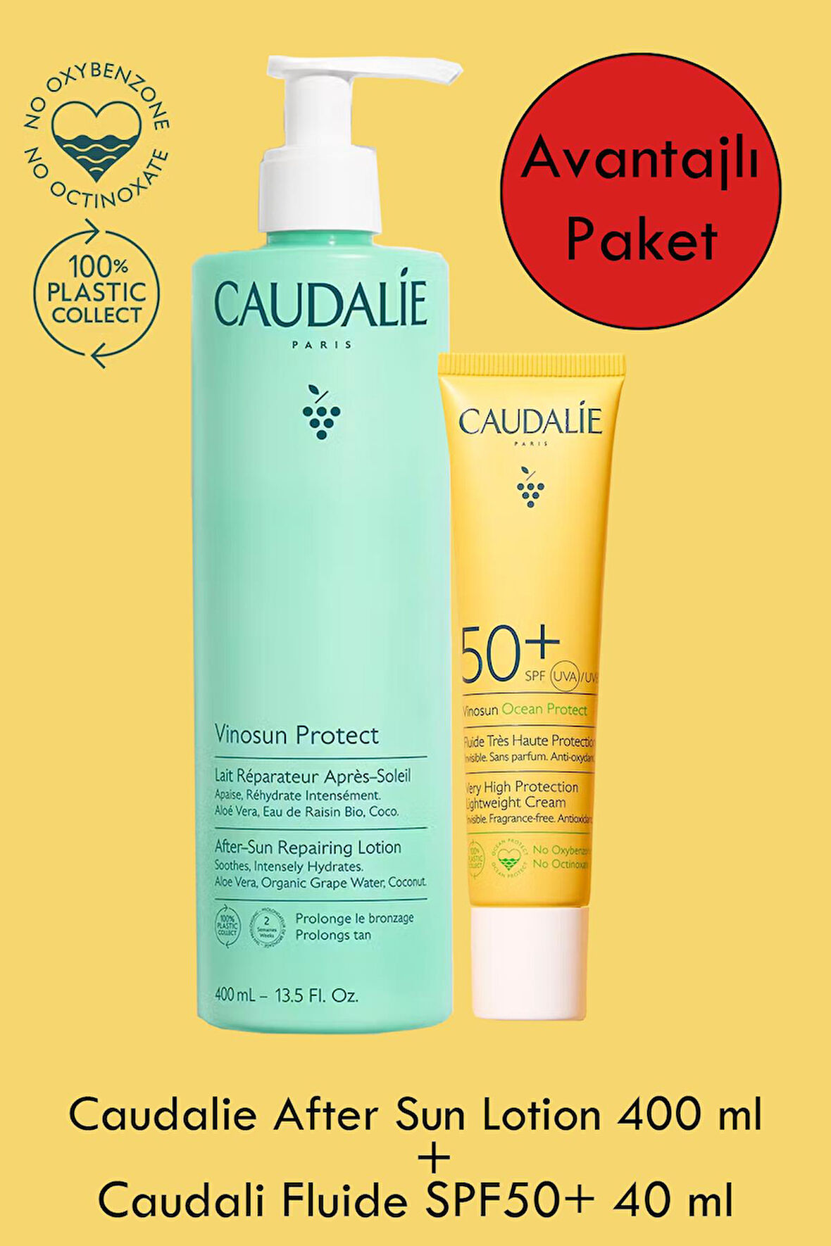 Caudalie Fluide UVA/UVB SPF50+ 40 ml + Caudalie After Sun Repairing Lotion 400 ml