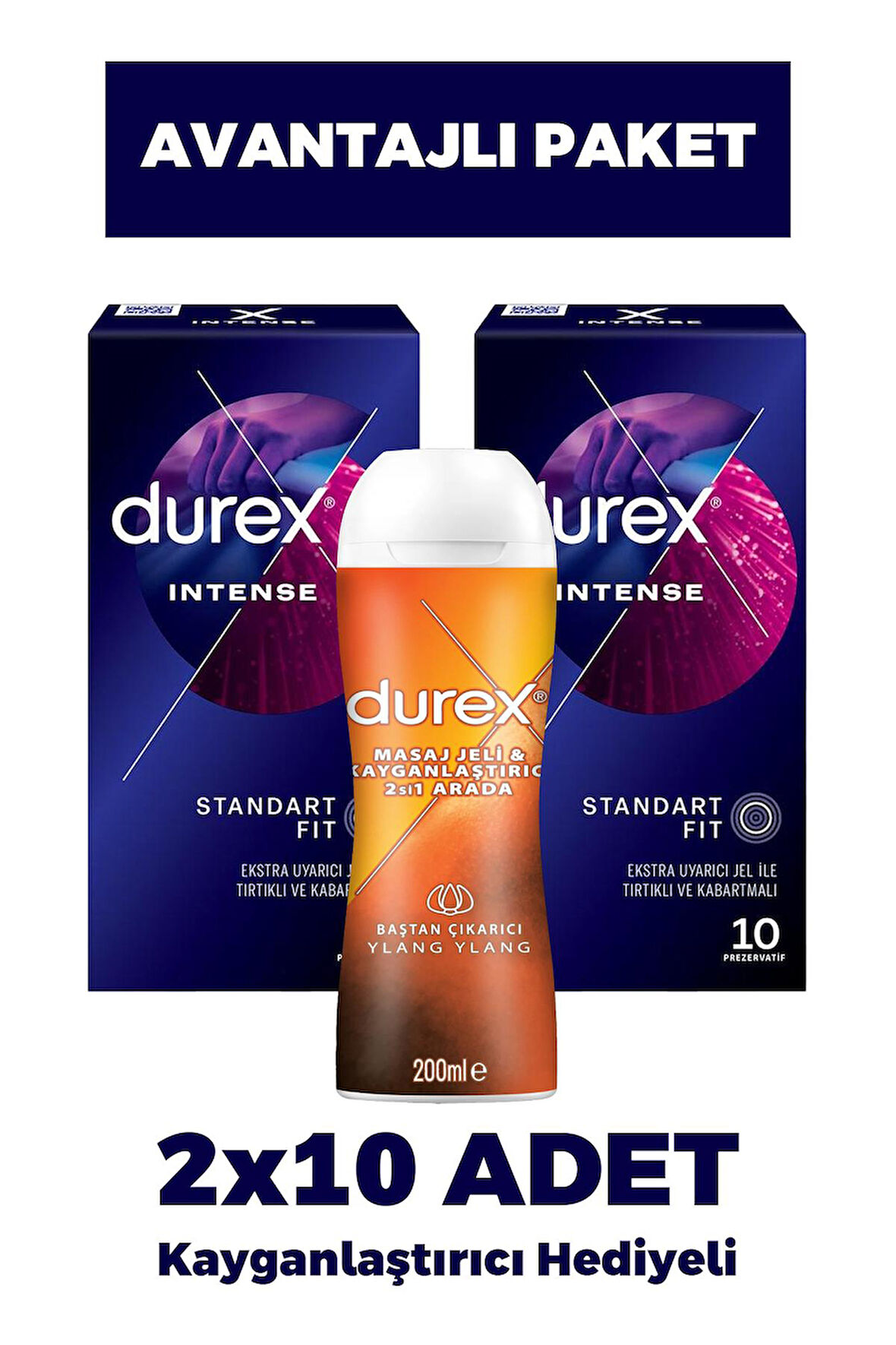 Durex Intense Prezervatif 10'lu 2 Adet Masaj Jeli Hediyeli