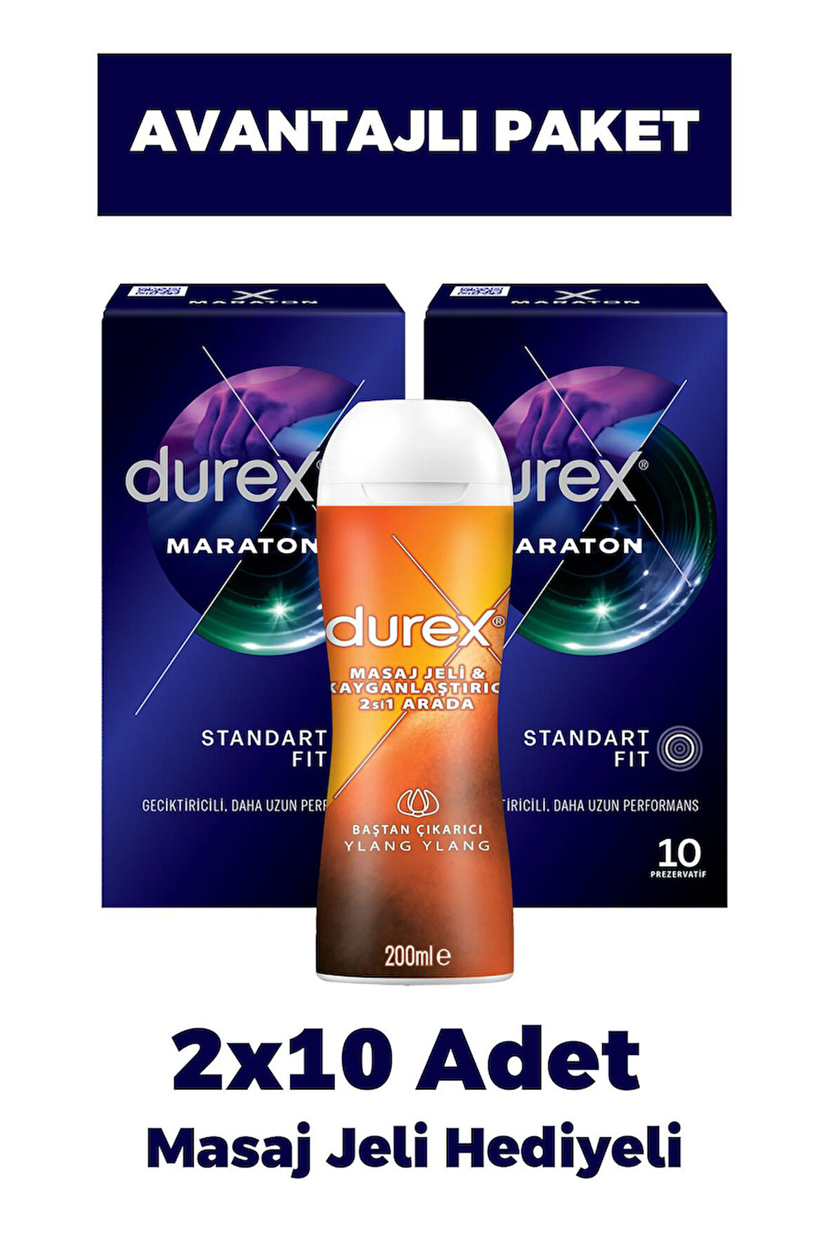 Durex Maraton Geciktiricili Prezervatif 10'lu 2 Adet Masaj Jeli Hediyeli