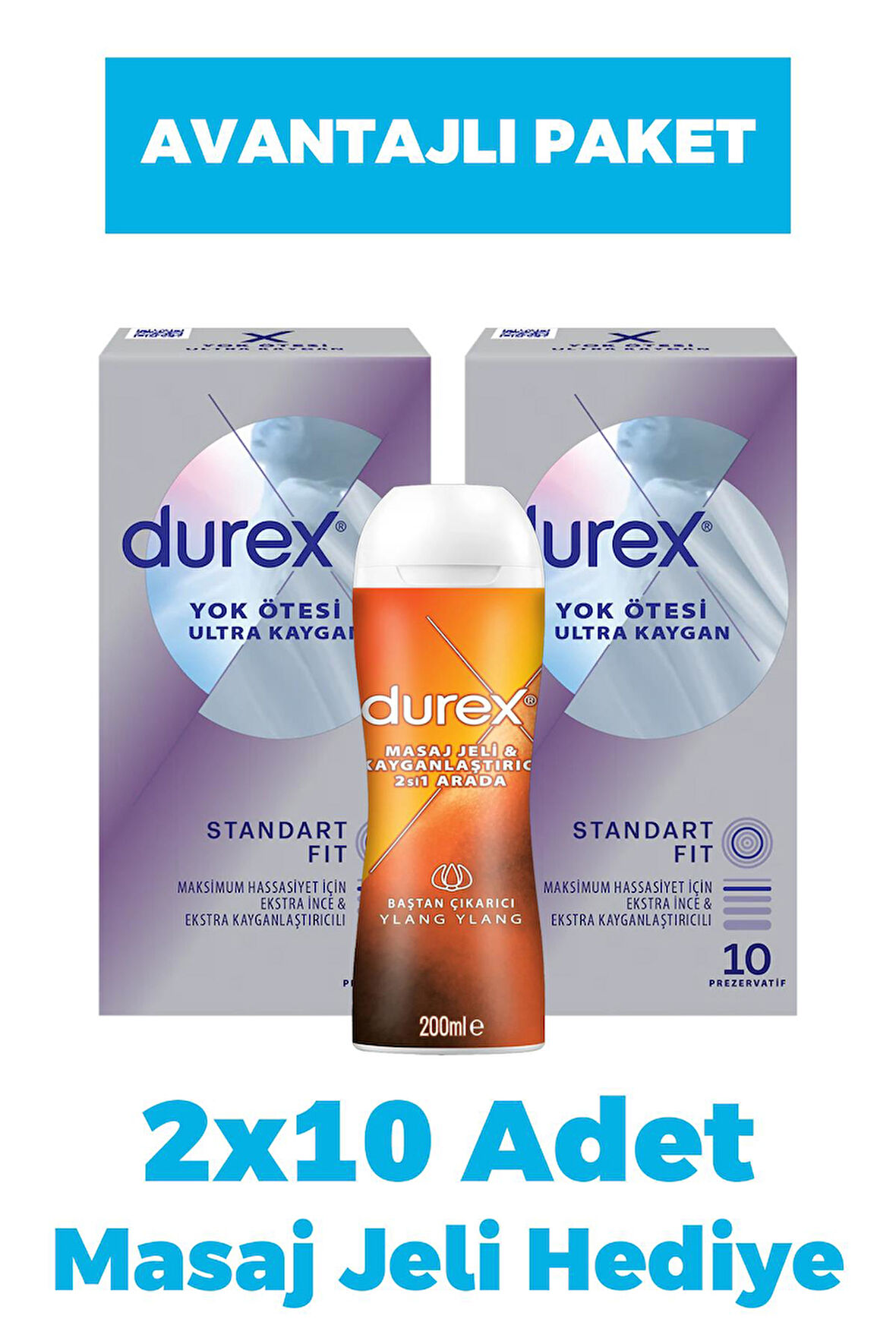 Durex Yok Ötesi Ultra Kaygan Prezervatif 10'lu 2 Adet + Masaj Jeli Hediye