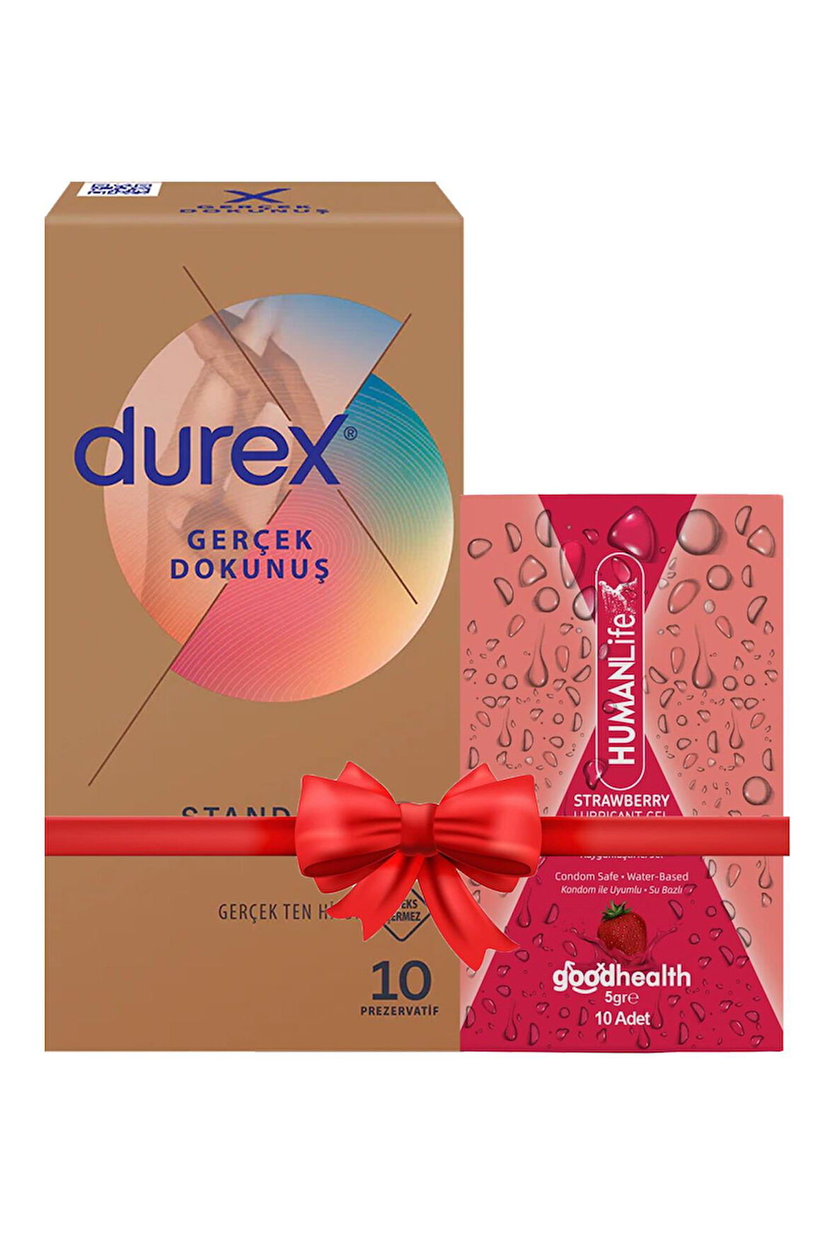 Durex Gerçek Dokunuş Ultra Kaygan Prezervatif 10'lu + HumanLife 5 gr X 10 Çilek Aromalı Jel Lubricant