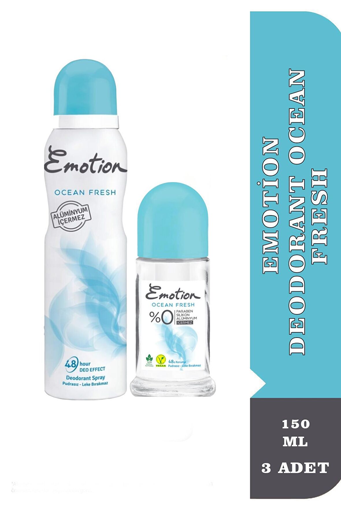 Emotion Deodorant Ocean Fresh 150 ml + Emotion Roll On Ocean Fresh Kadın Deodorant 50 ml