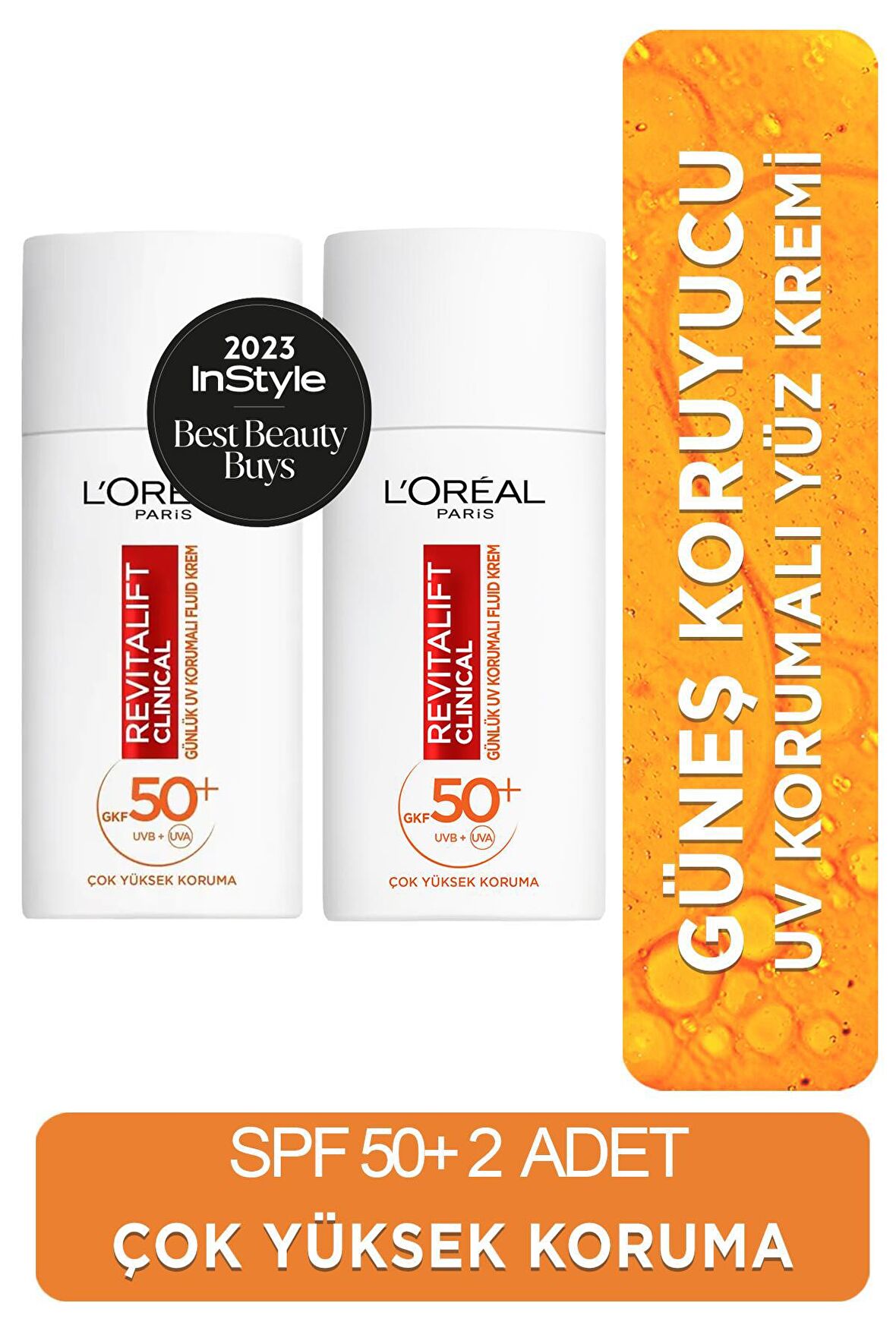 L'Oreal Paris Revitalift Clinical Leke Karşıtı Güneş Koruyucu Yüz Kremi SPF50 50 ml 2 Adet