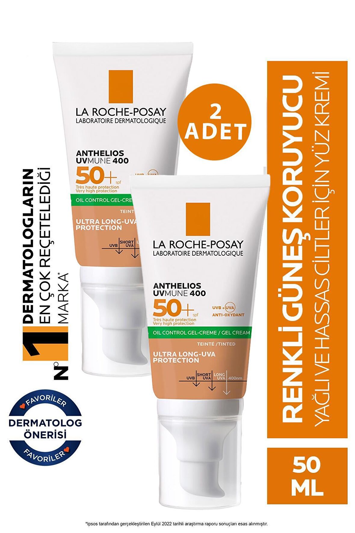 La Roche Posay Anthelios XL Renkli Güneş Jel Kremi SPF50+ 50 ml 2 Adet