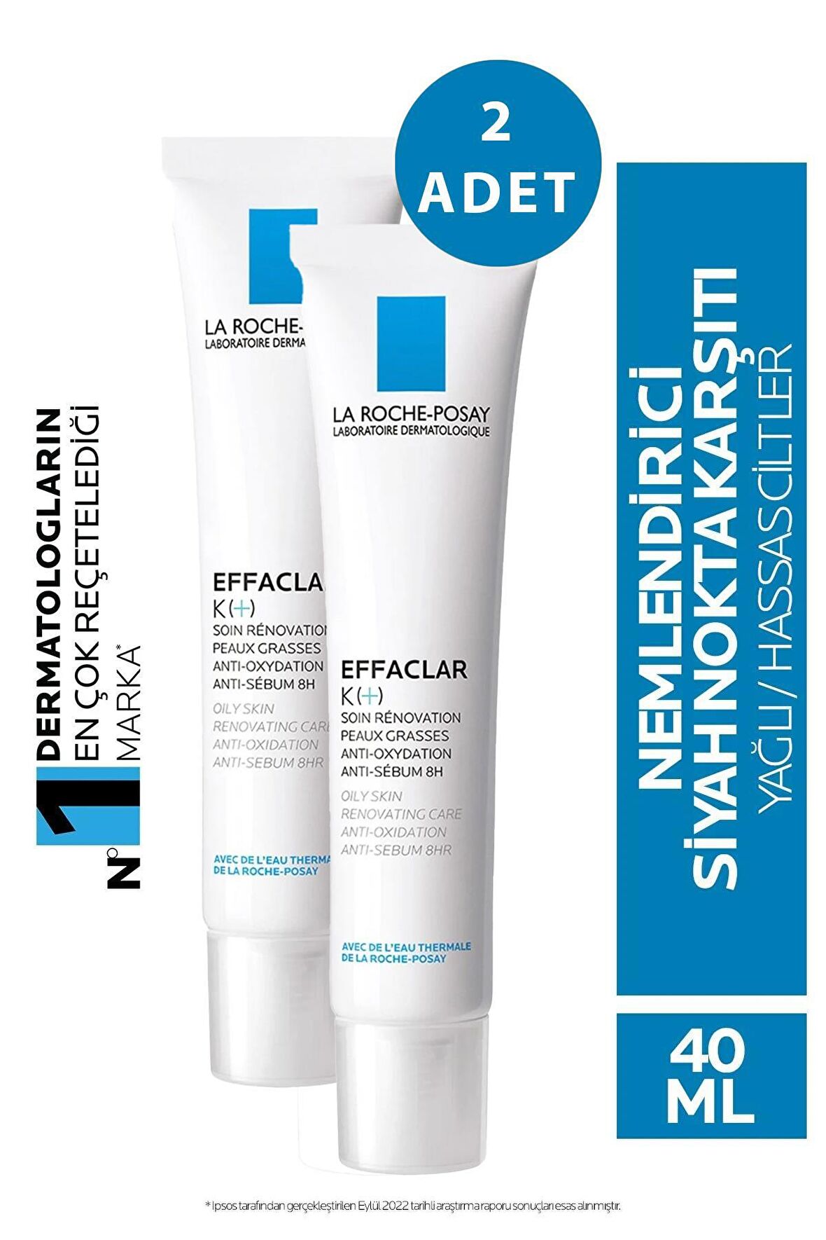 La Roche Posay Effaclar K + Siyah Nokta Görünümü Karşıtı Sebum Düzenleyici Yağlı Ciltler İçin Bakım Kremi 40 ml 2 Adet
