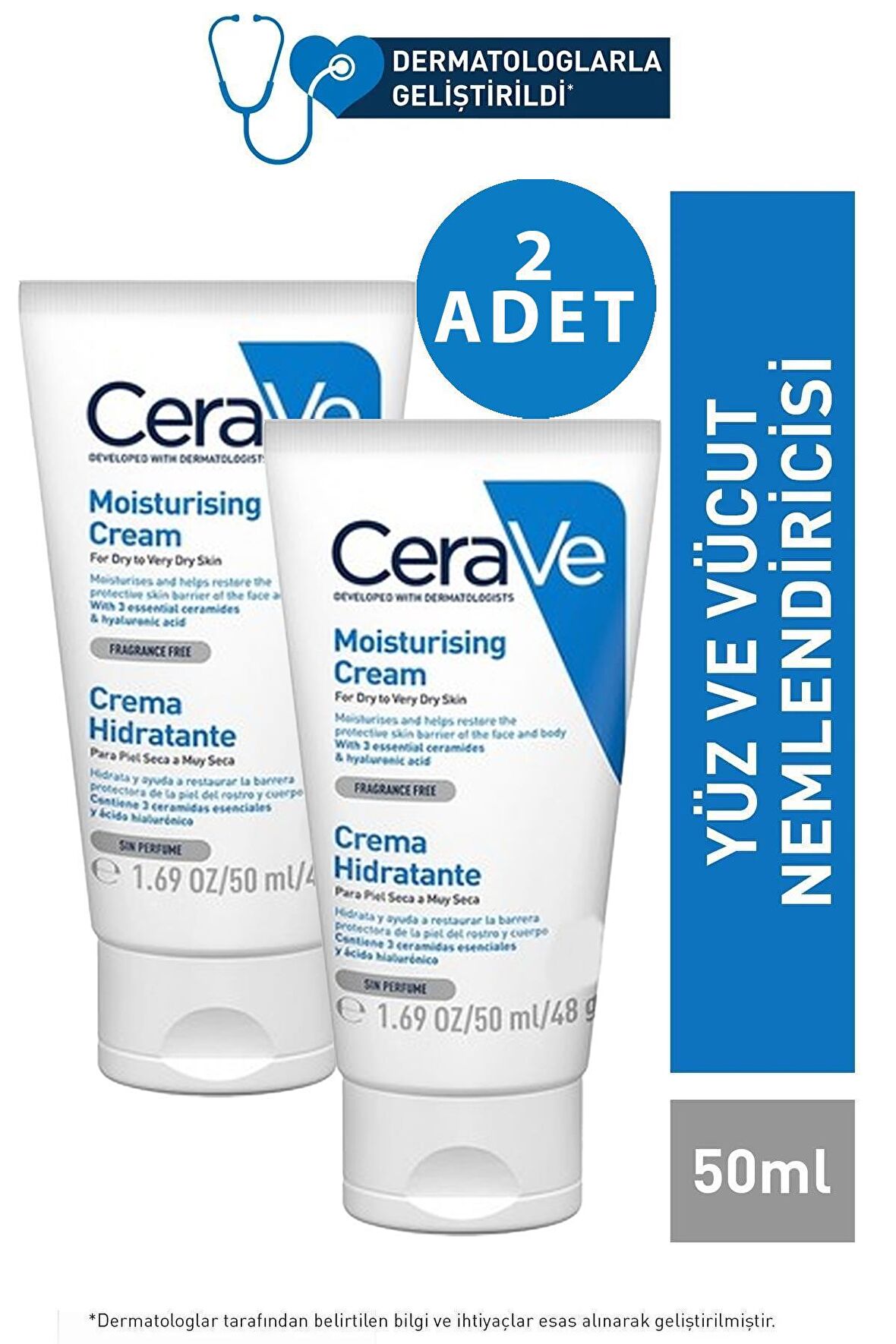 Cerave Nemlendirici Krem Kuru ve Çok Kuru Ciltler 50 ml 2 Adet