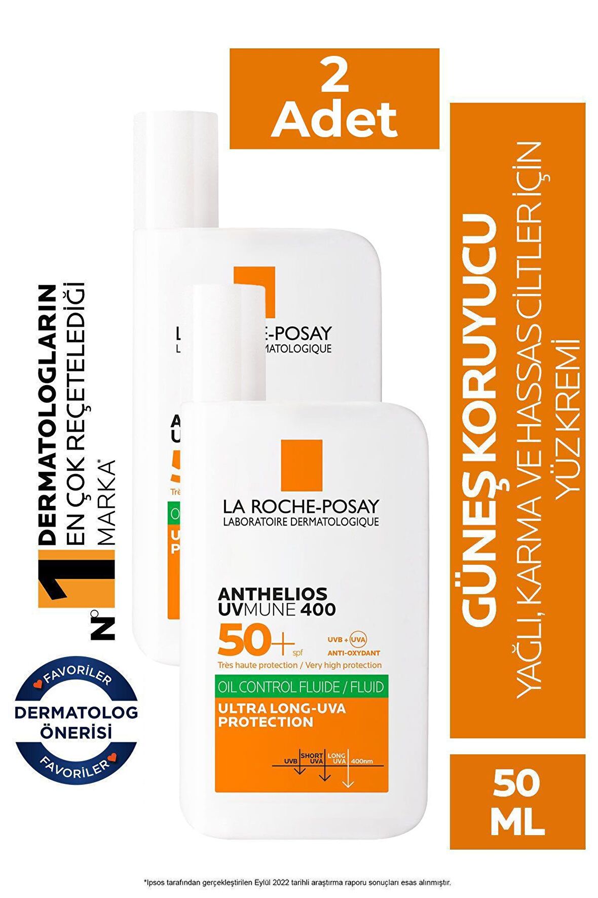 La Roche Posay Anthelios Oil Control Fluid Akışkan Yüz Güneş Kremi 50 ml 2 Adet