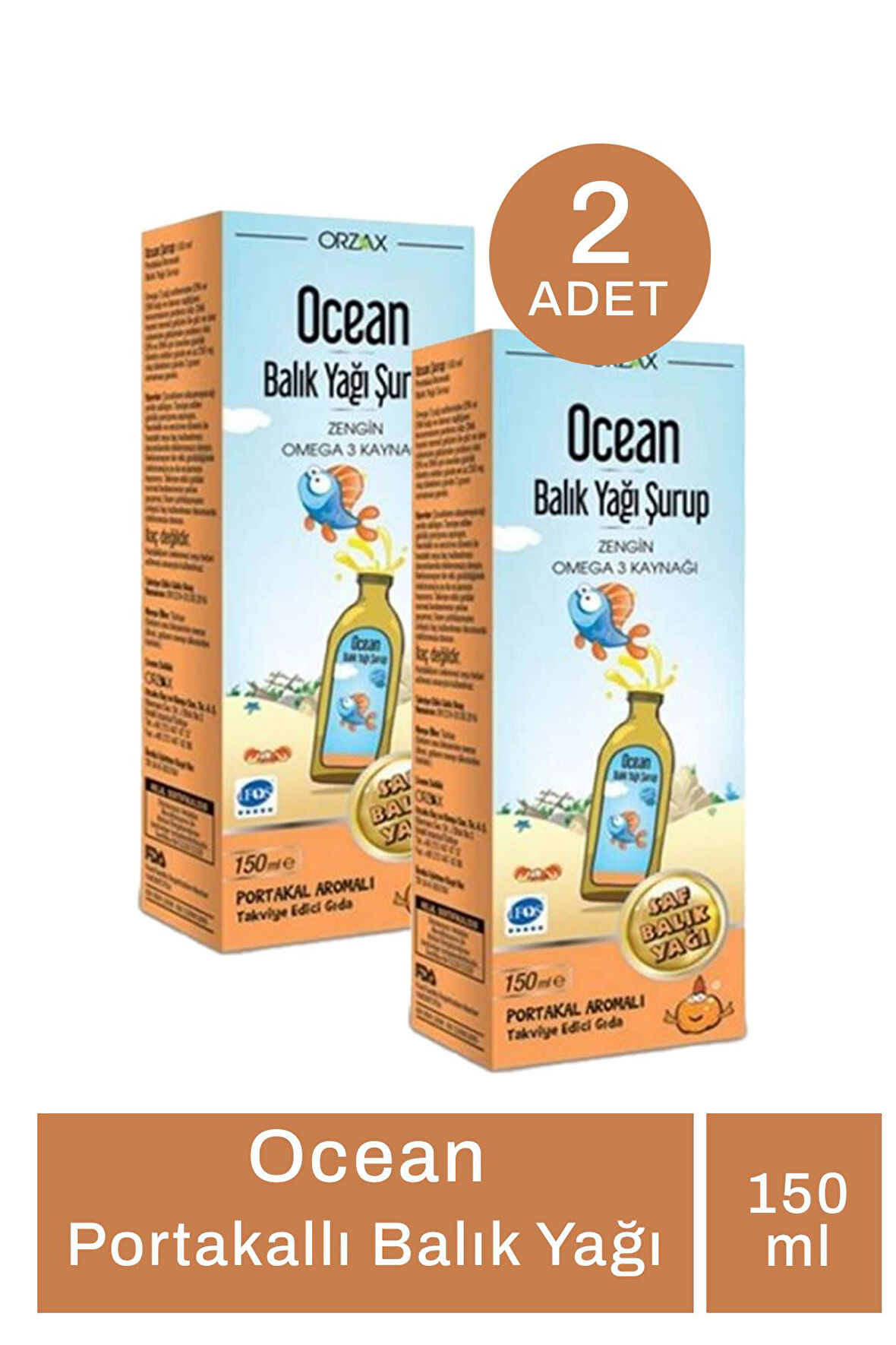 Ocean Omega 3 Portakallı Balık Yağı Şurubu 150 ml 2 Adet