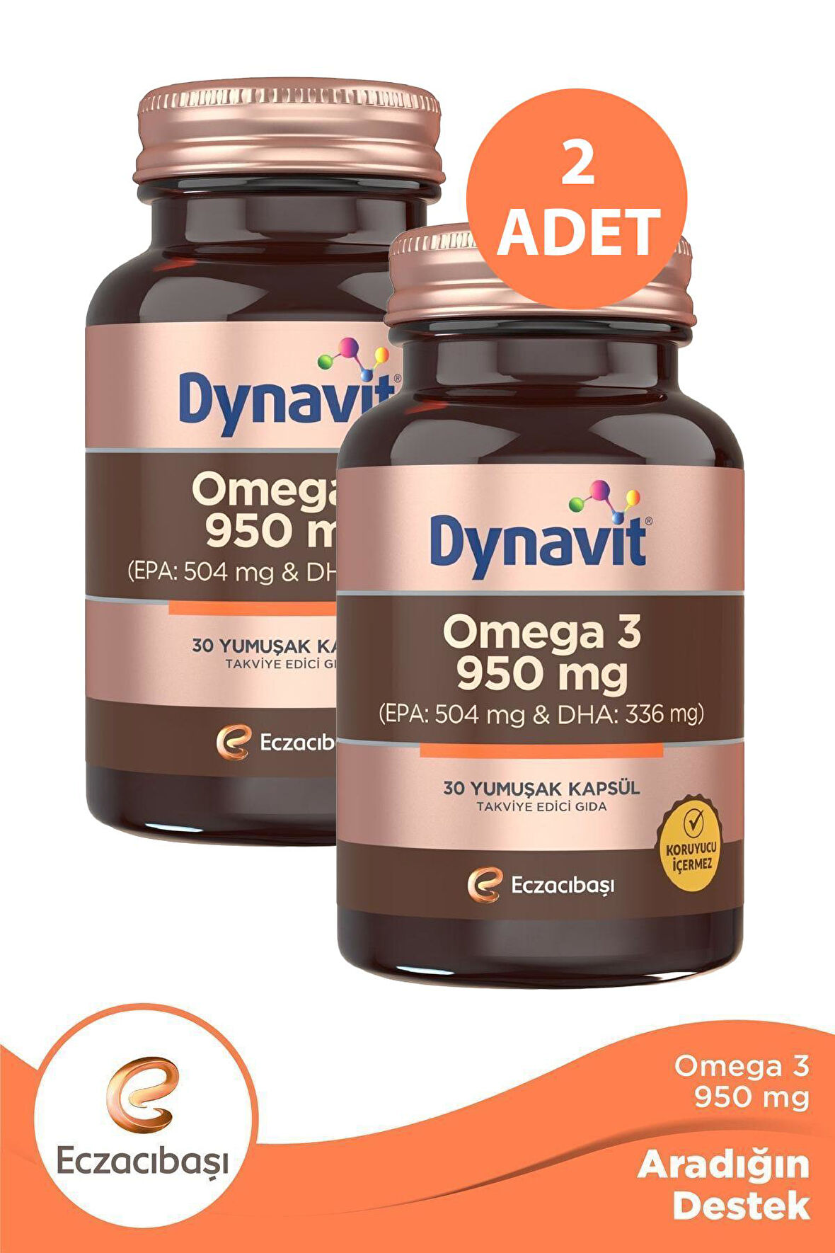 Dynavit Omega 3 950 mg 30 Yumuşak Kapsül 2 Adet