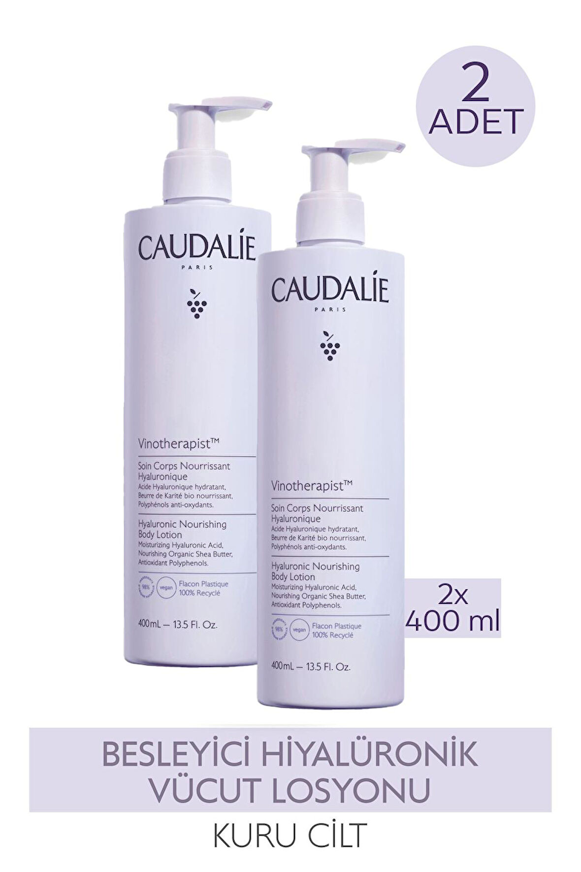 Caudalie Vinotherapist Besleyici Hiyalüronik Vücut Losyonu 400 ml 2 Adet