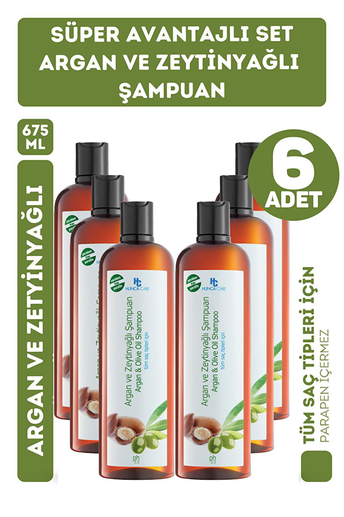 Hunca Care Argan ve Zeytinyağlı Saç Şampuanı 700 ml 6 Adet