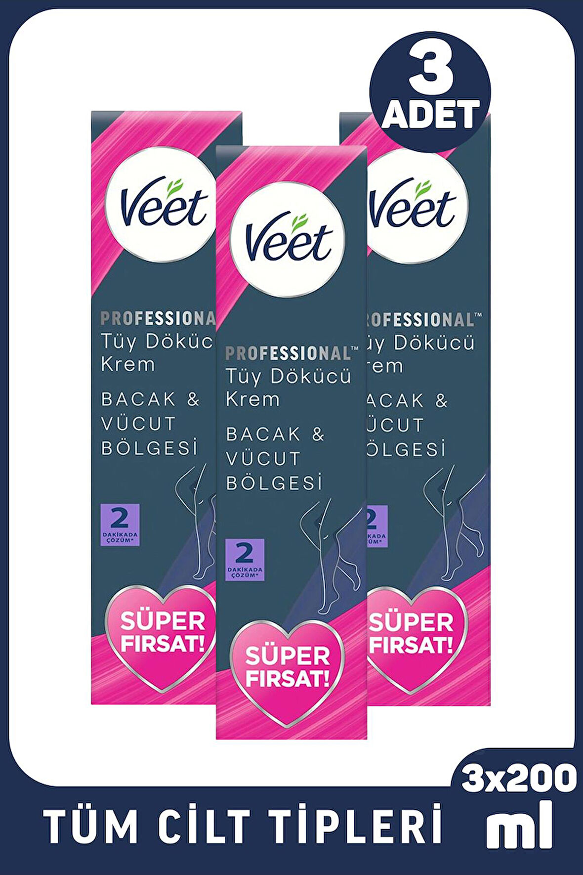 Veet Professional Tüy Dökücü Krem Tüm Cilt Tipleri İçin 200 ml 3 Adet