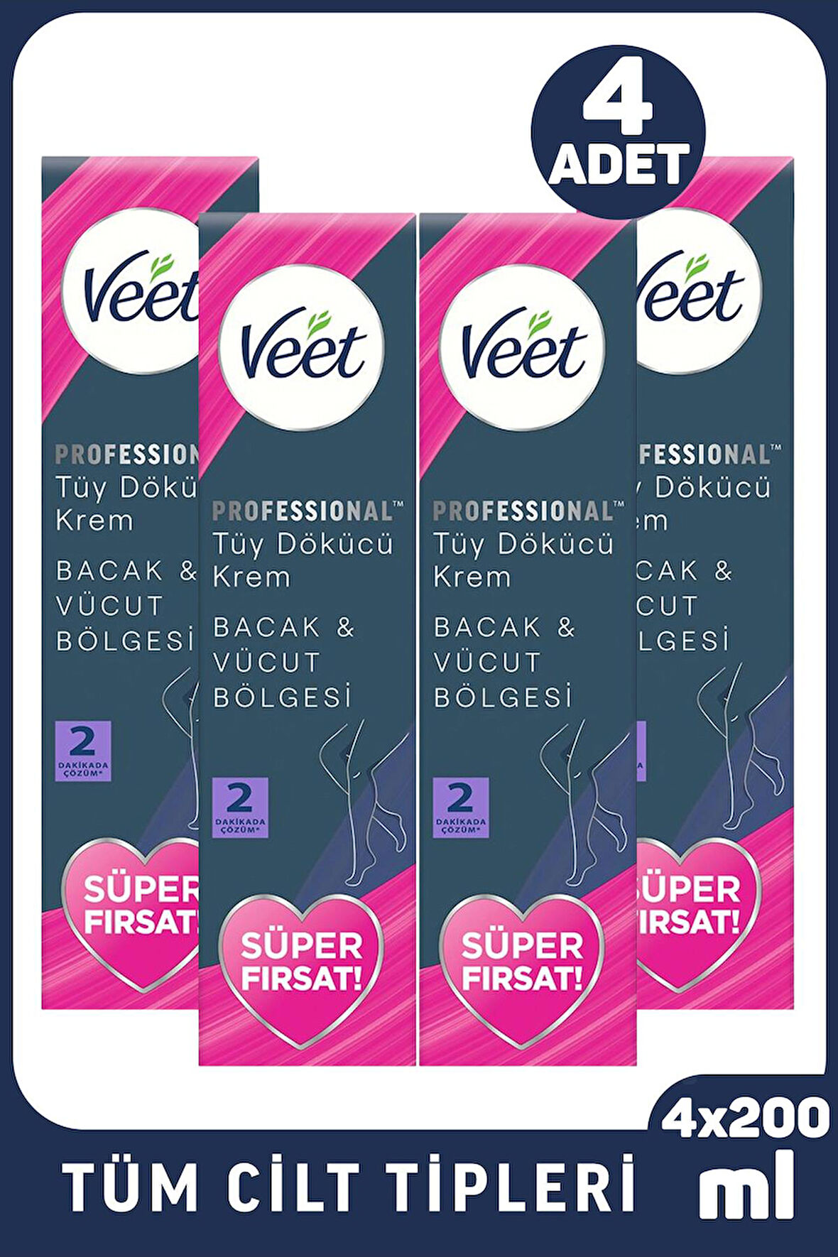 Veet Professional Tüy Dökücü Krem Tüm Cilt Tipleri İçin 200 ml 4 Adet