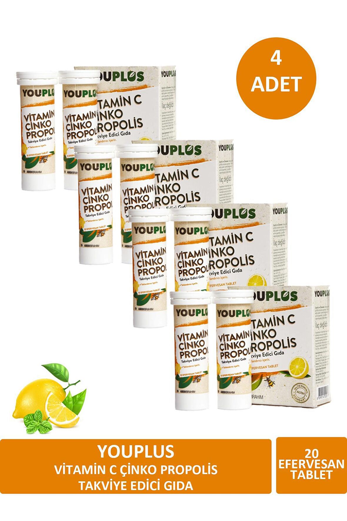 Youplus Vitamin C Çinko Propolis 20 Efervesan Tablet X 4 ADET