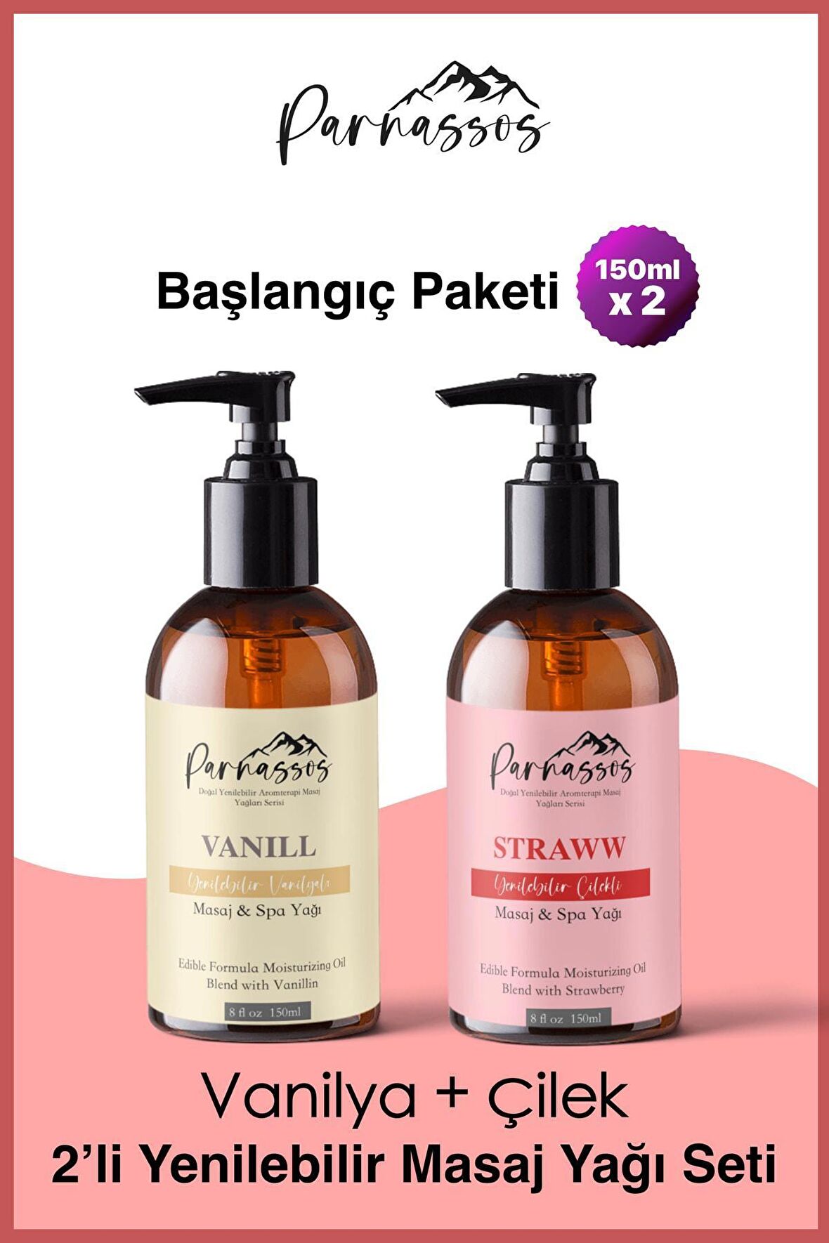 Parnassos Aromaterapi Rahatlatıcı Çilek Masaj Yağı + Vanilya Doğal Masaj Yağı 150 Ml