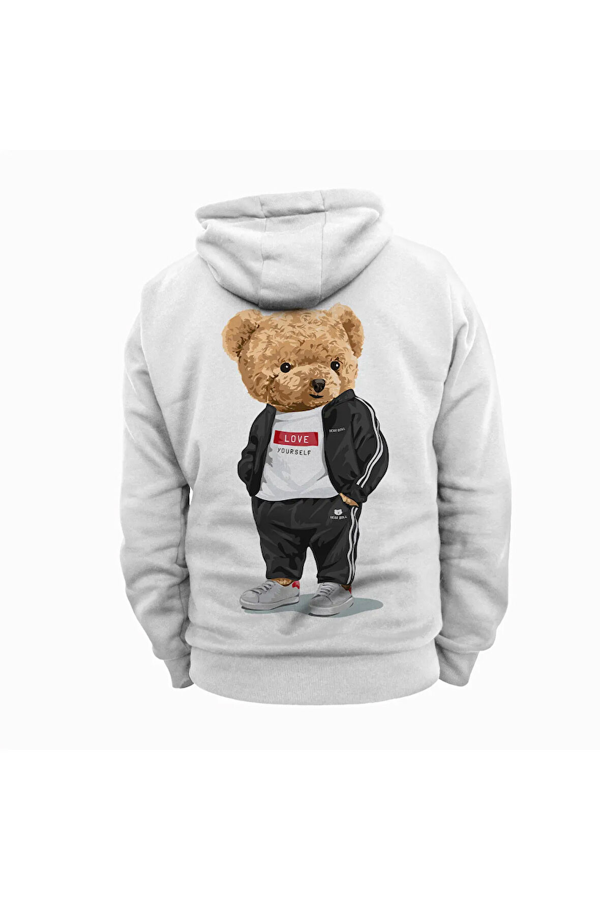 Love Yourself Ayıcık Baskılı Kapüşonlu Sweatshirt Hoodie Kalın Kumaş 3 İplik Şardonlu