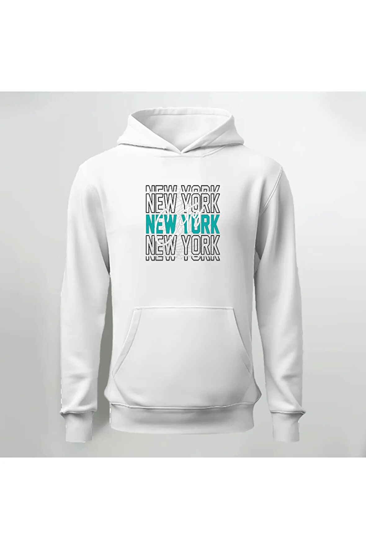 New York City Yazılı Kapüşonlu Sweatshirt Hoodie Kalın Kumaş 3 İplik Şardonlu