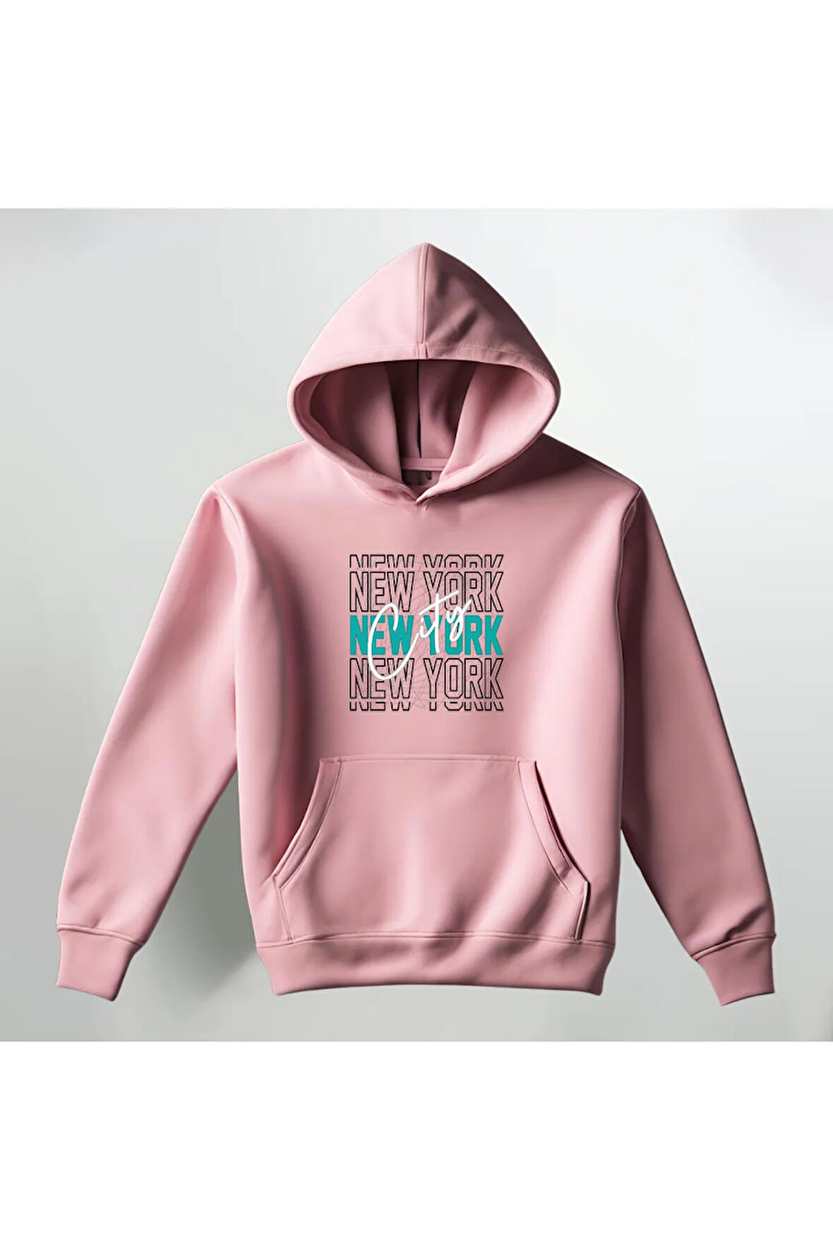 New York City Yazılı Kapüşonlu Sweatshirt Hoodie Kalın Kumaş 3 İplik Şardonlu