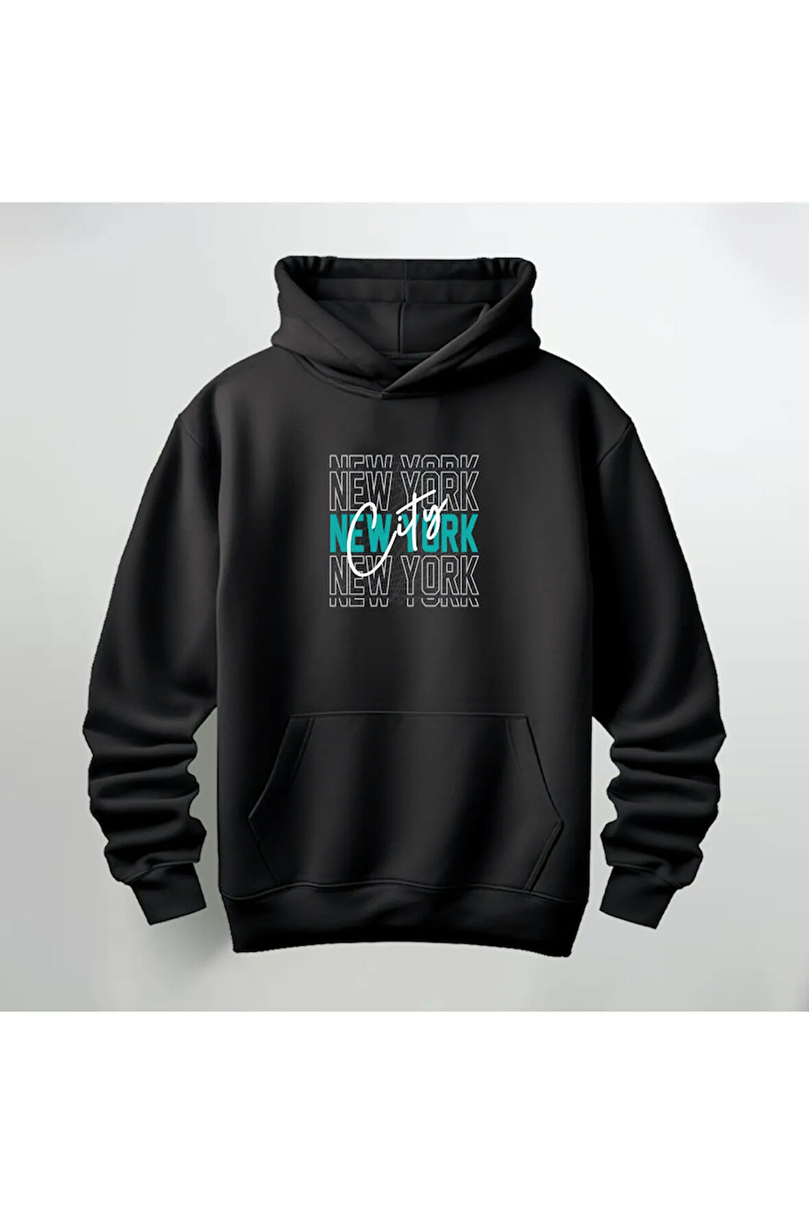 New York City Yazılı Kapüşonlu Sweatshirt Hoodie Kalın Kumaş 3 İplik Şardonlu