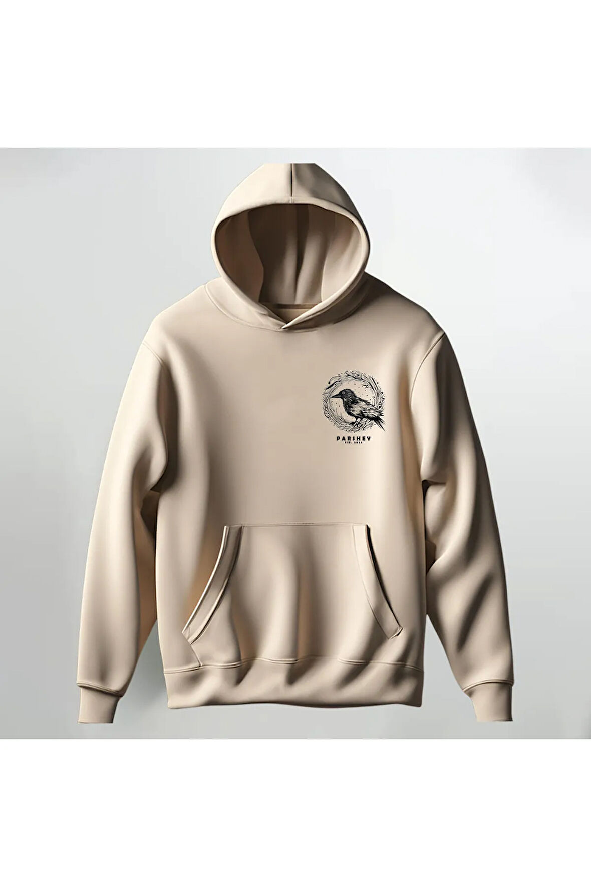 Kuş Desenli Kapüşonlu Sweatshirt Hoodie Kalın Kumaş 3 İplik Şardonlu