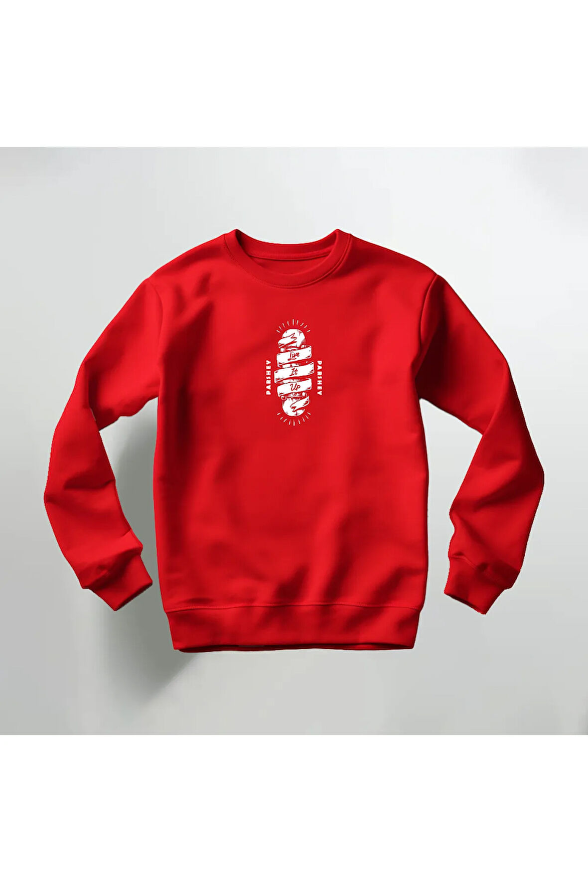 Live it Up Deseni Baskılı Bisiklet Yaka Sweatshirt Kalın Kumaş 3 İplik
