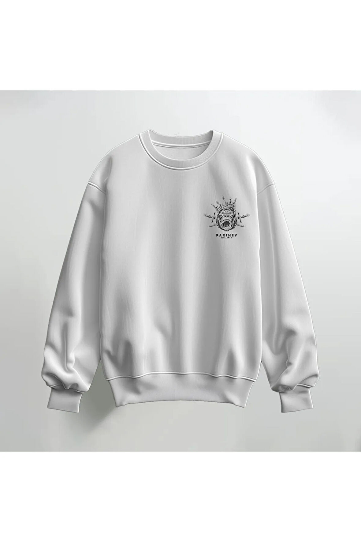 Goril Deseni Baskılı Bisiklet Yaka Sweatshirt Kalın Kumaş 3 İplik