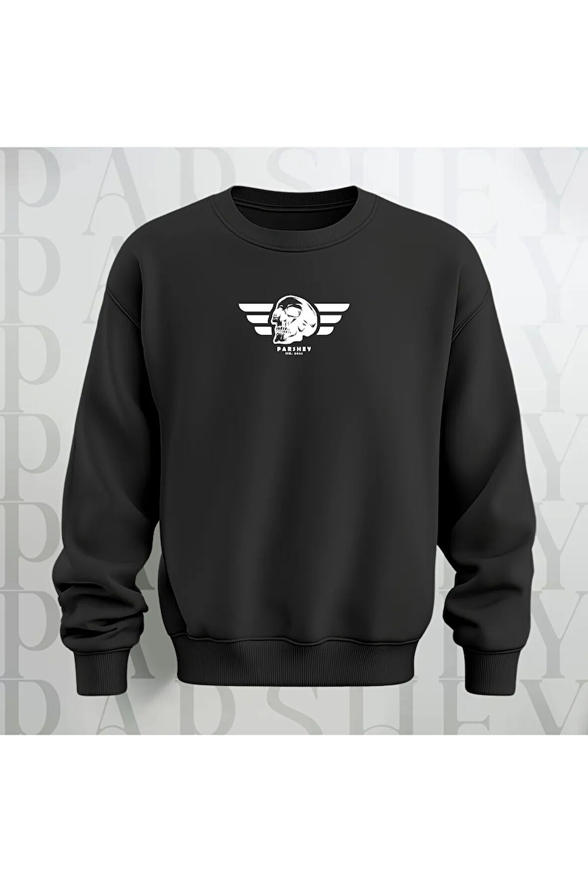 Kuru Kafa Deseni Baskılı Bisiklet Yaka Sweatshirt Kalın Kumaş 3 İplik