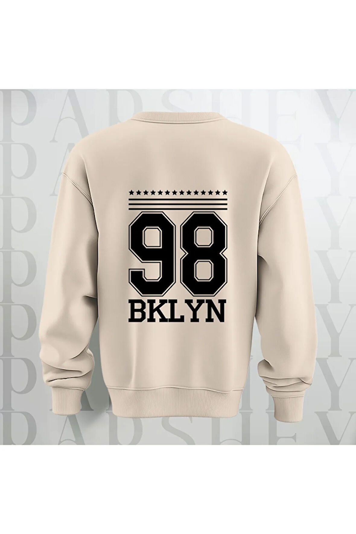 98 BKLYN Yazı Baskılı Unisex Bisiklet Yaka Sweatshirt Kalın Kumaş 3 İplik