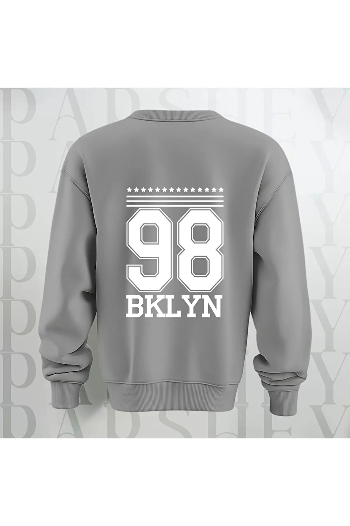 98 BKLYN Yazı Baskılı Unisex Bisiklet Yaka Sweatshirt Kalın Kumaş 3 İplik