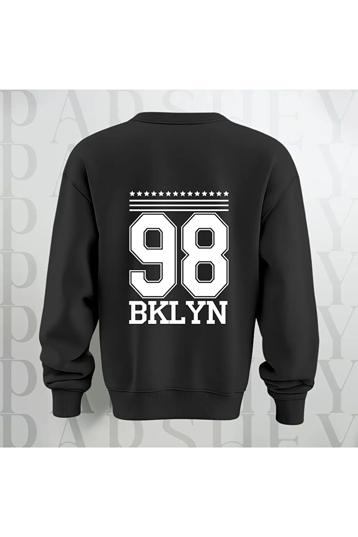 98 BKLYN Yazı Baskılı Unisex Bisiklet Yaka Sweatshirt Kalın Kumaş 3 İplik