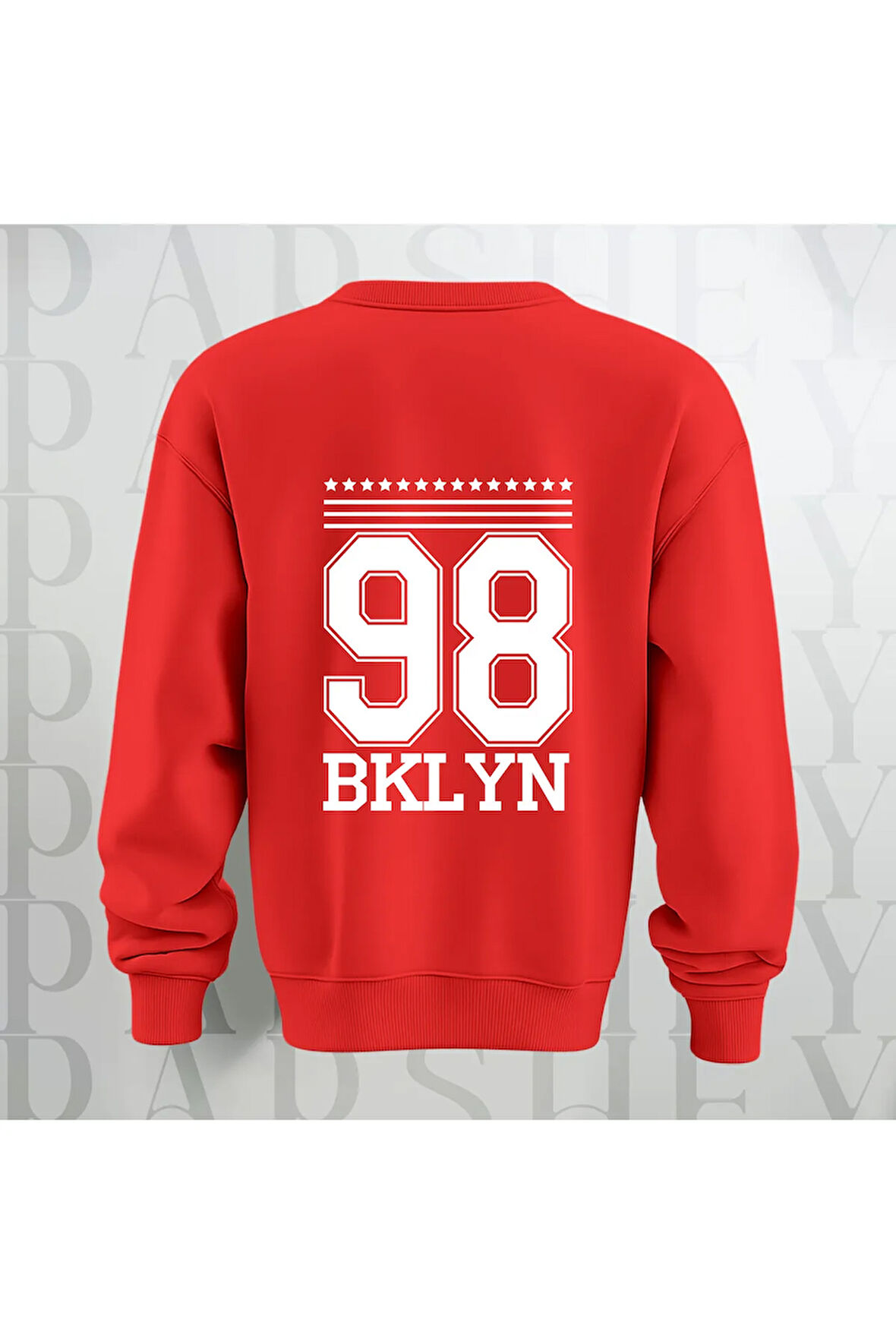 98 BKLYN Yazı Baskılı Unisex Bisiklet Yaka Sweatshirt Kalın Kumaş 3 İplik