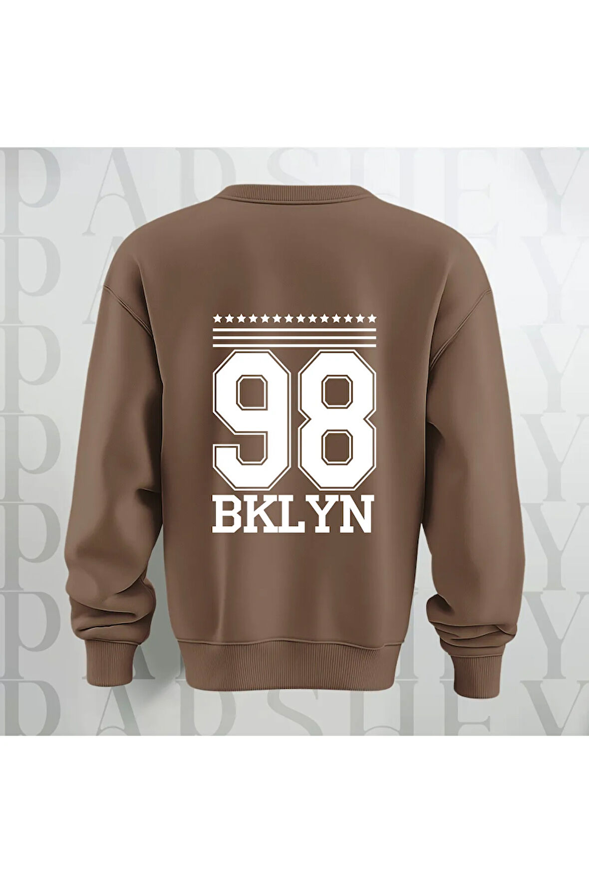 98 BKLYN Yazı Baskılı Unisex Bisiklet Yaka Sweatshirt Kalın Kumaş 3 İplik