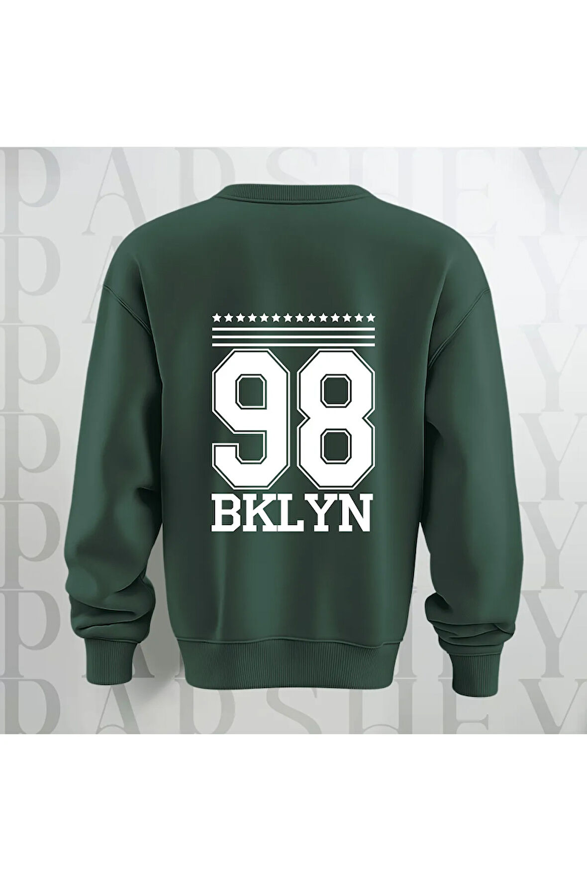 98 BKLYN Yazı Baskılı Unisex Bisiklet Yaka Sweatshirt Kalın Kumaş 3 İplik