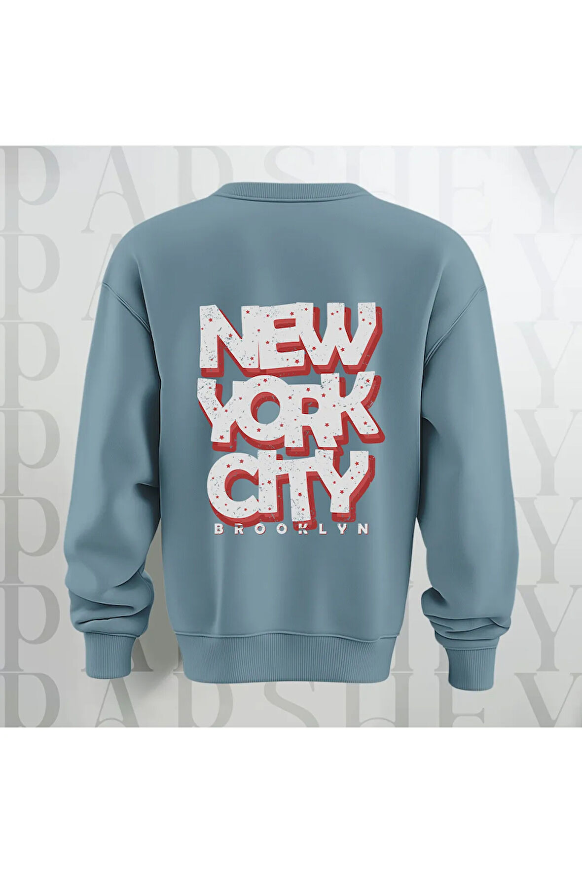 NYC Brooklyn Kalın Kumaş 3 İplik Şardonlu Baskılı Unisex Bisiklet Yaka Sweatshirt