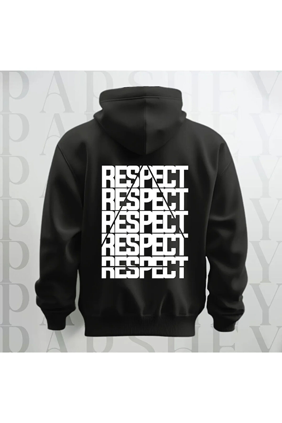 Respect Baskılı Kapüşonlu Sweatshirt Hoodie Kalın Kumaş 3 İplik Şardonlu