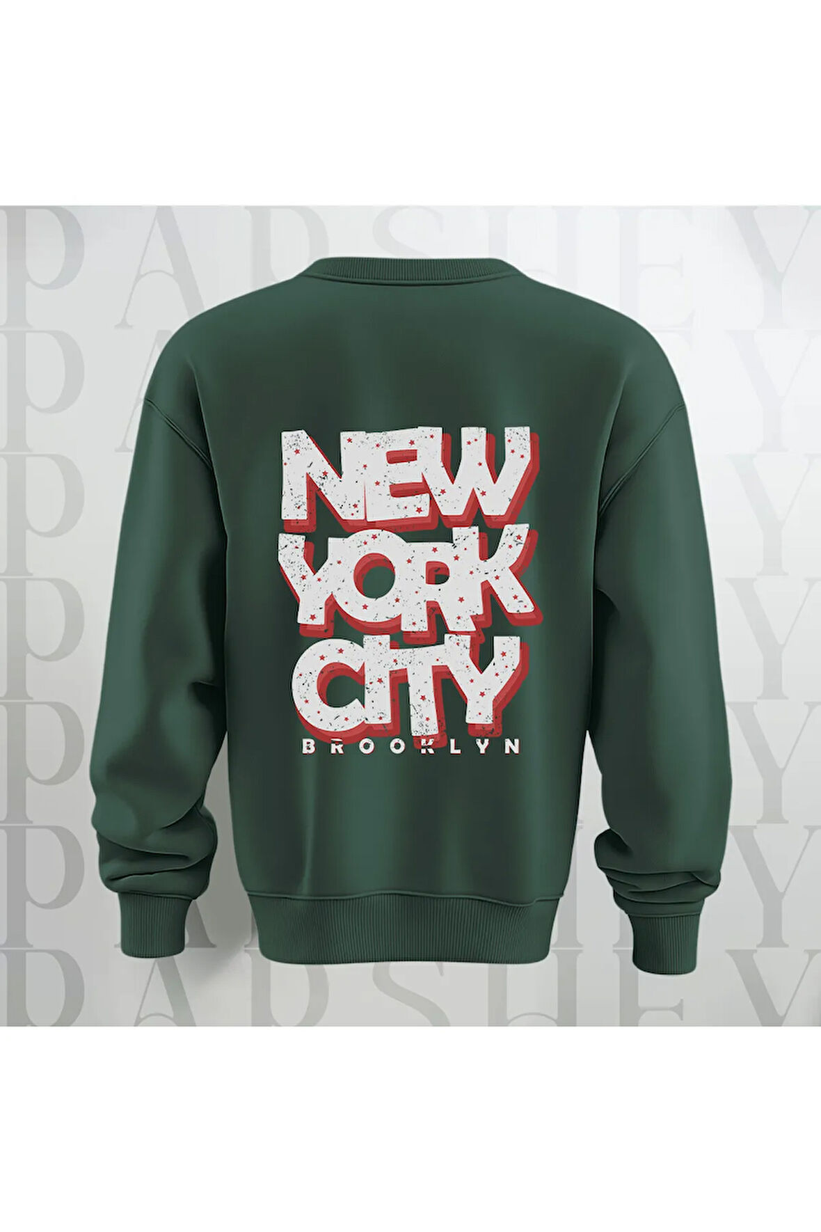 NYC Brooklyn Kalın Kumaş 3 İplik Şardonlu Baskılı Unisex Bisiklet Yaka Sweatshirt