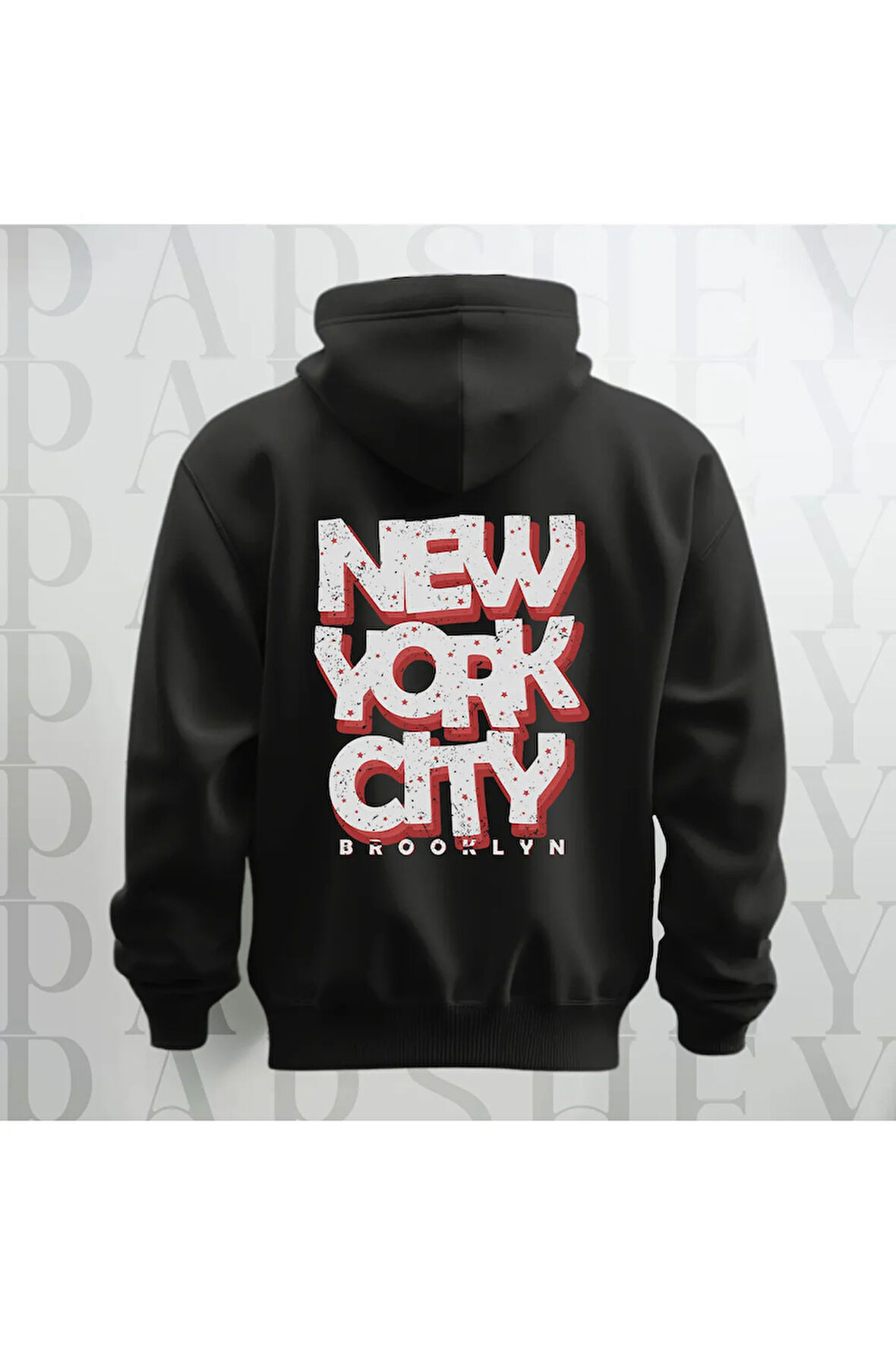 NYC Brooklyn Baskılı Kapüşonlu Sweatshirt Hoodie Yünlü Kalın Kumaş 3 İplik Şardonlu
