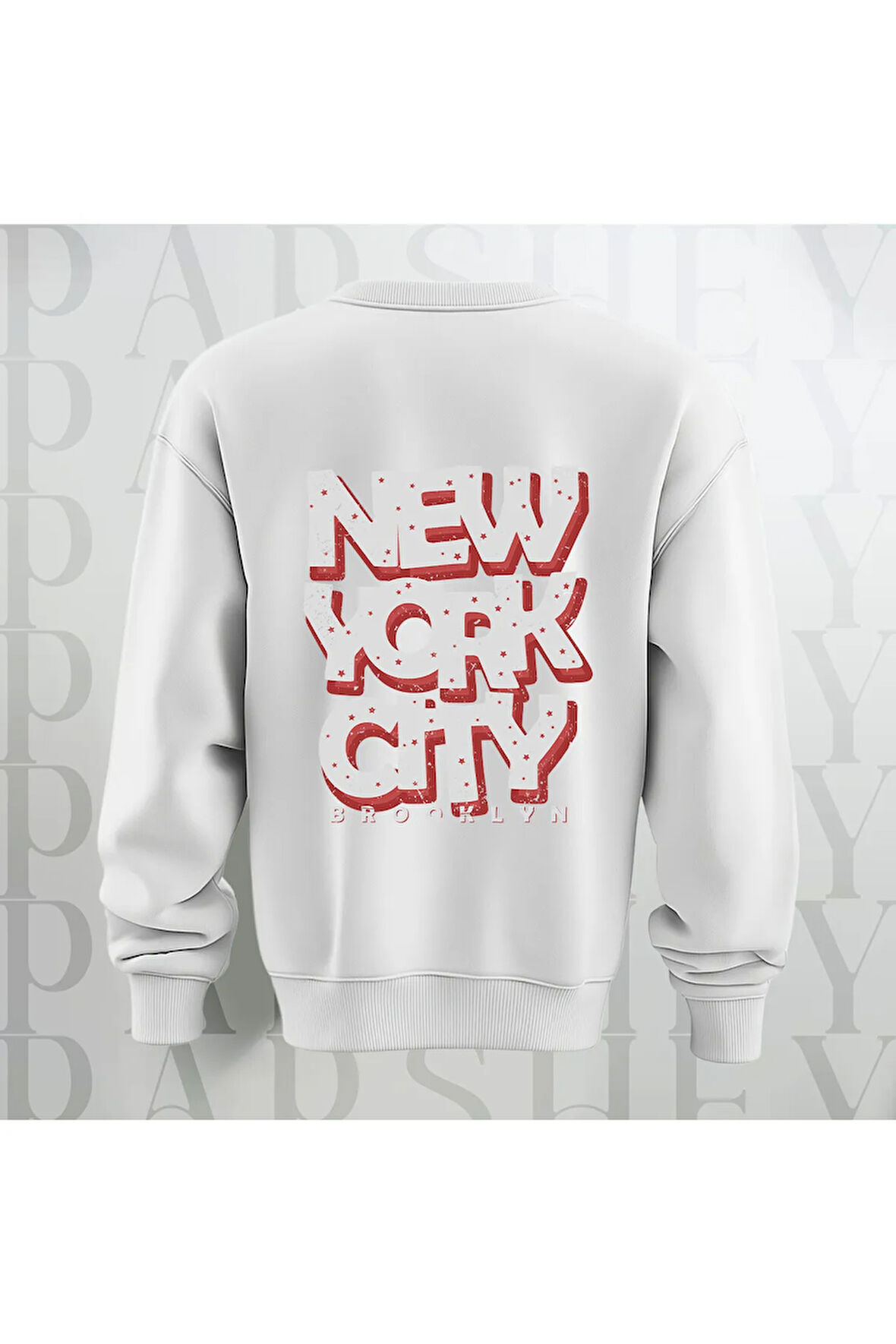 NYC Brooklyn Kalın Kumaş 3 İplik Şardonlu Baskılı Unisex Bisiklet Yaka Sweatshirt