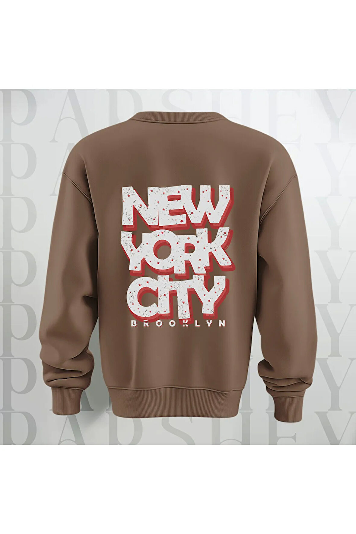 NYC Brooklyn Kalın Kumaş 3 İplik Şardonlu Baskılı Unisex Bisiklet Yaka Sweatshirt
