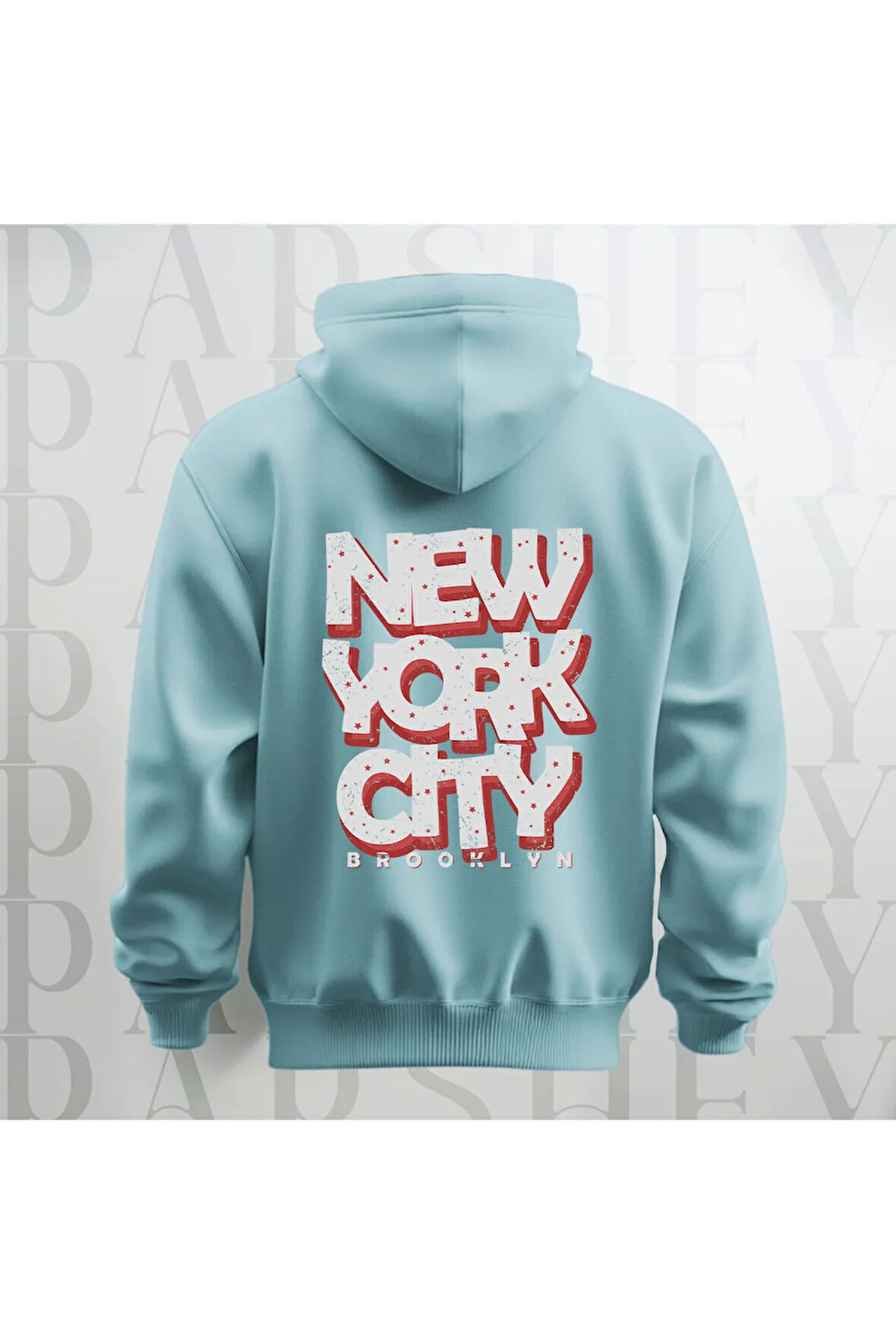NYC Brooklyn Baskılı Kapüşonlu Sweatshirt Hoodie Yünlü Kalın Kumaş 3 İplik Şardonlu