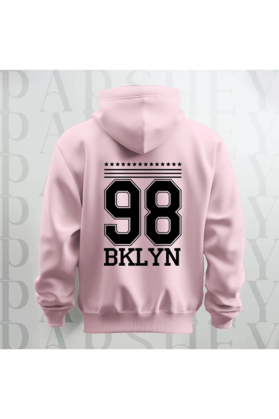 98 Brooklyn Baskılı Kapüşonlu Sweatshirt Hoodie Yünlü Kalın Kumaş 3 İplik Şardonlu