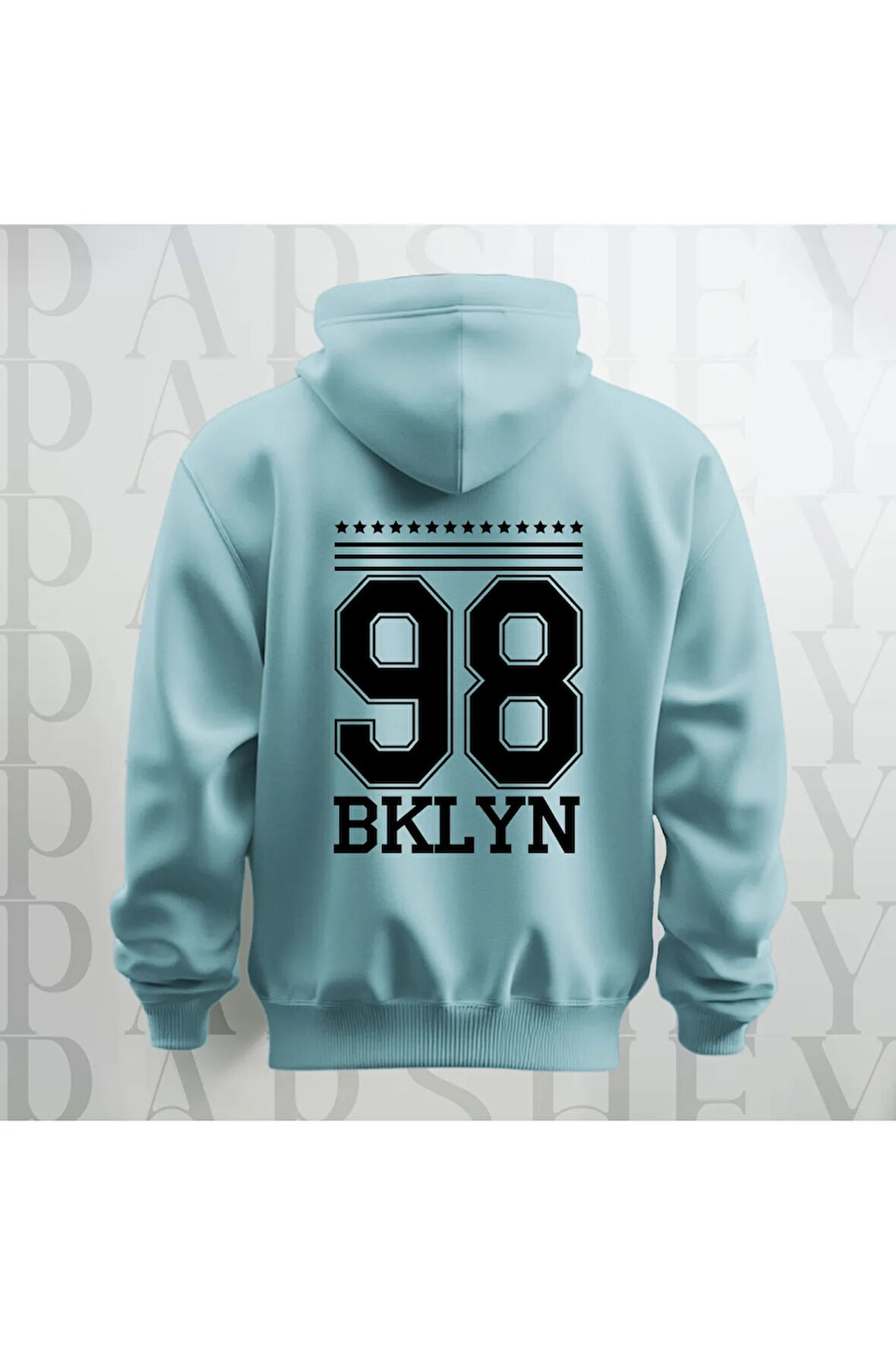 98 Brooklyn Baskılı Kapüşonlu Sweatshirt Hoodie Yünlü Kalın Kumaş 3 İplik Şardonlu