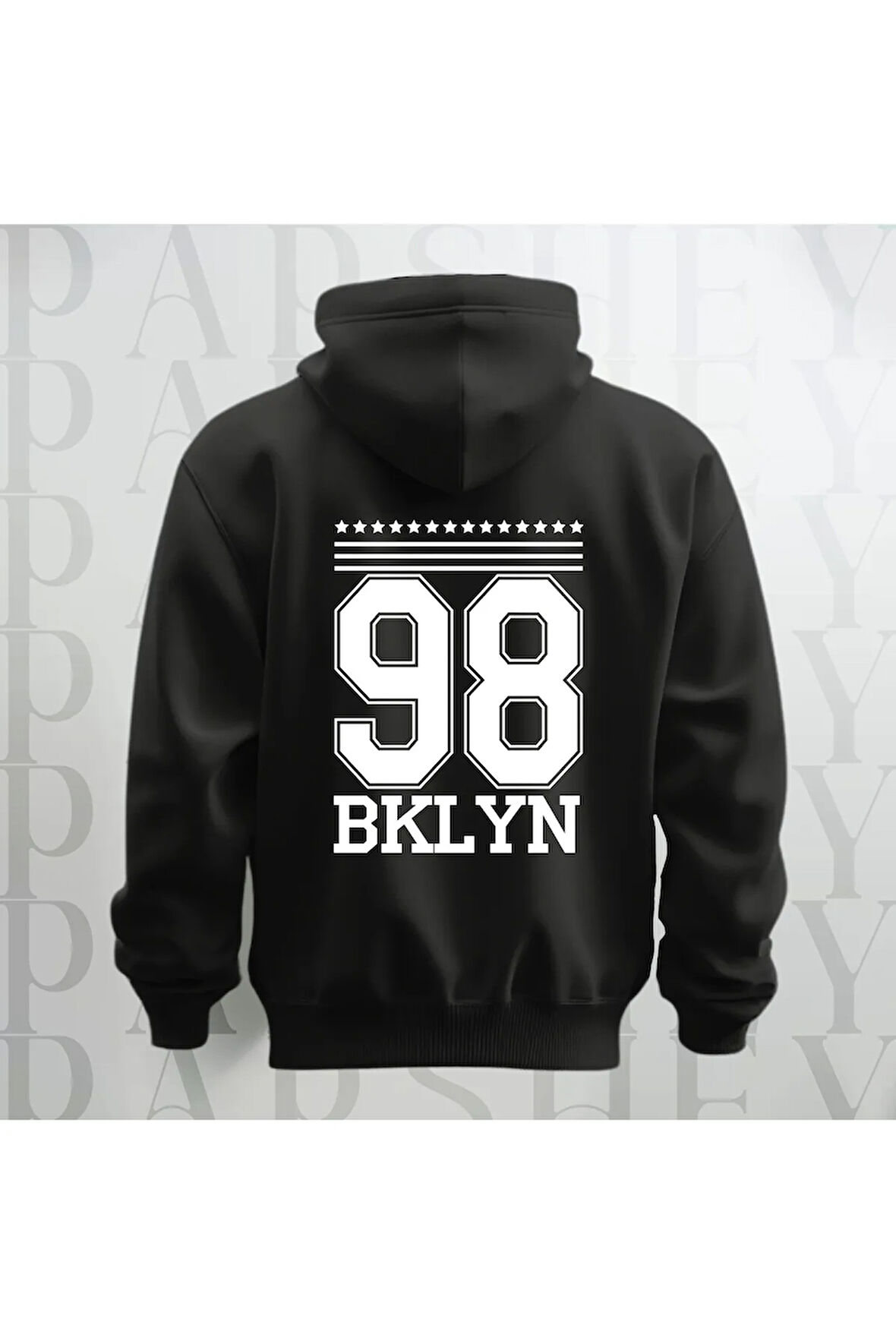 98 Brooklyn Baskılı Kapüşonlu Sweatshirt Hoodie Yünlü Kalın Kumaş 3 İplik Şardonlu